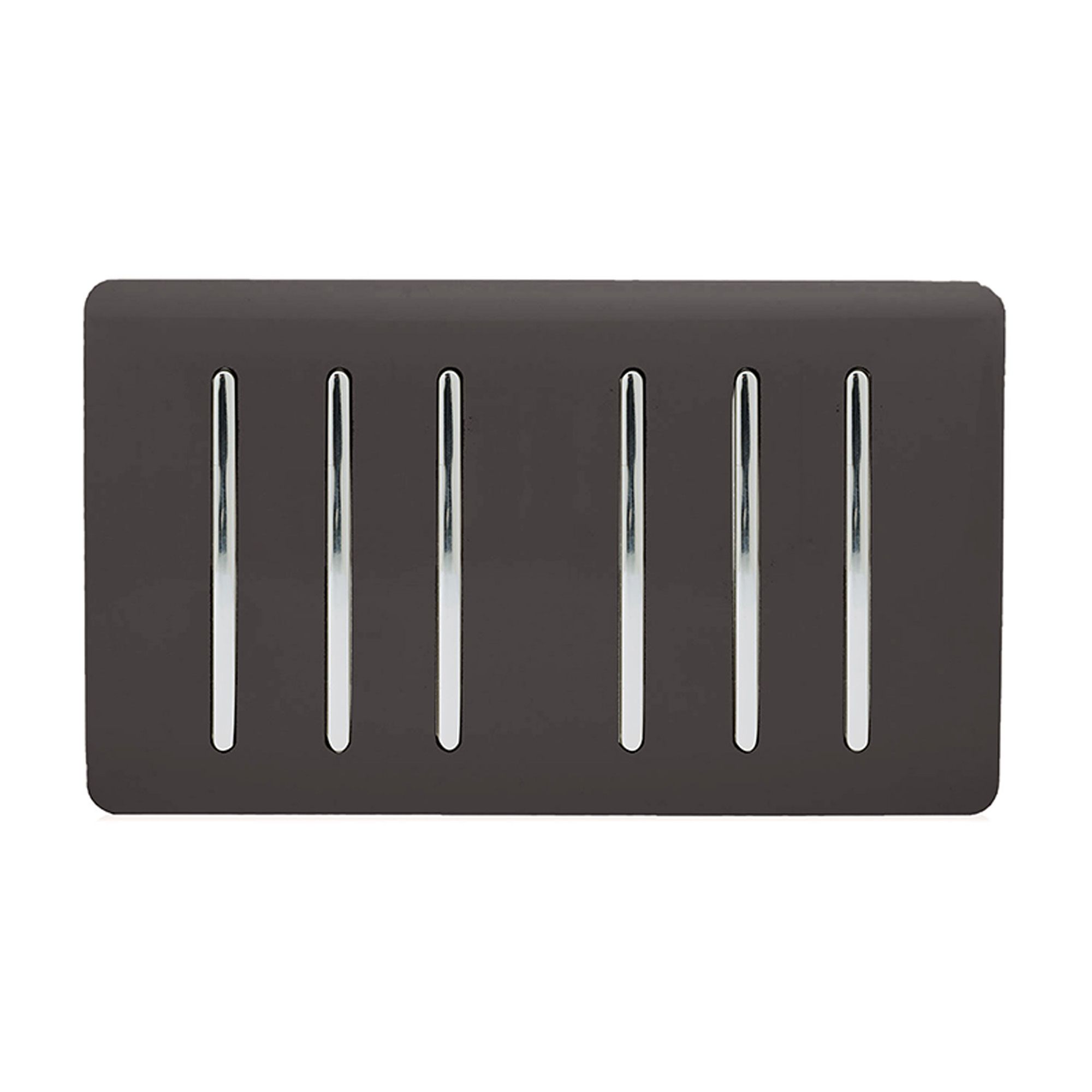 Dark Brown Screwless 6 Gang 2 Way Rocker Light Switch 10AX Twin Plate, (35mm Back Box Req.), 10yrs Warranty