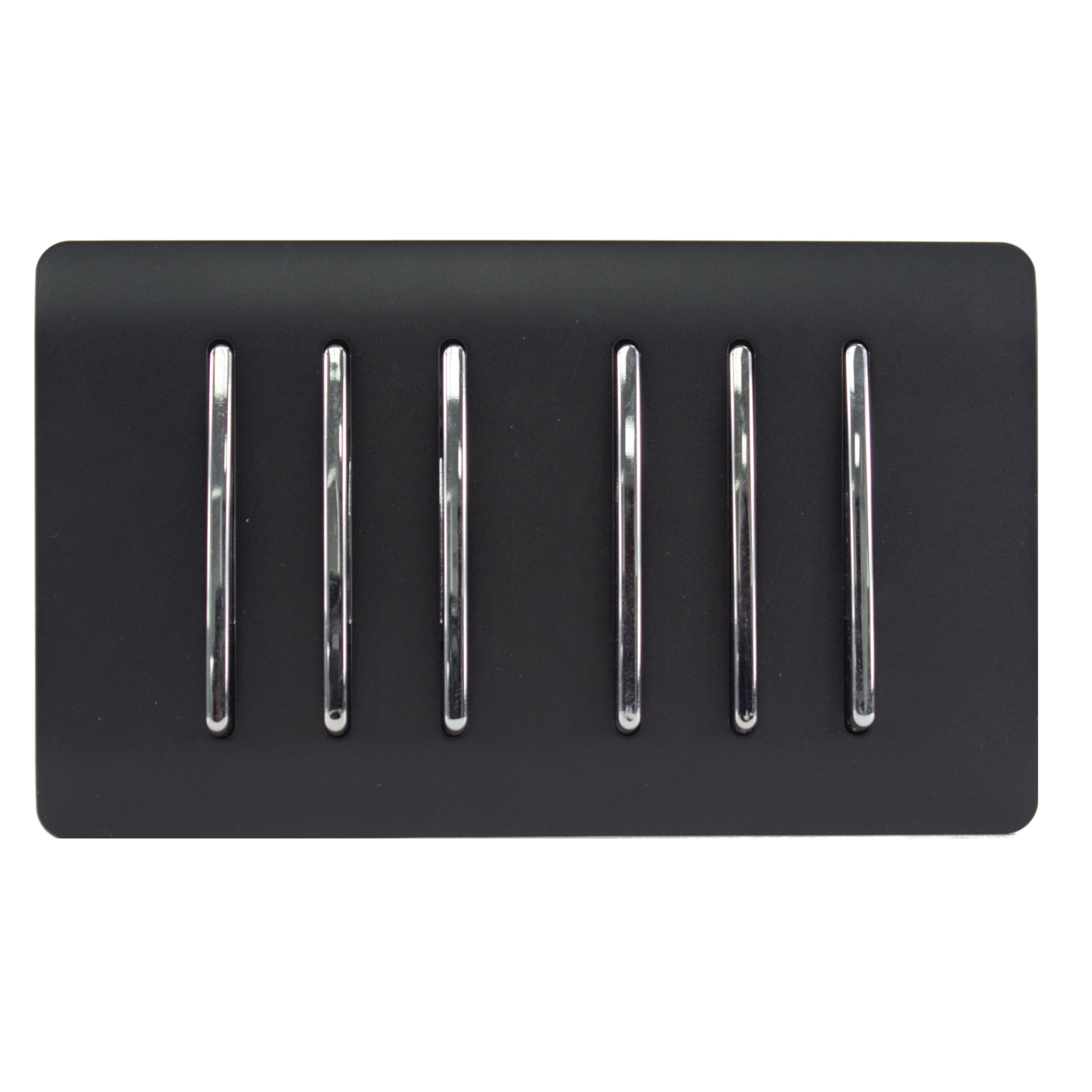 Matt Black Screwless 6 Gang 2 Way Rocker Light Switch 10AX Twin Plate, (35mm Back Box Req.), 10yrs Warranty