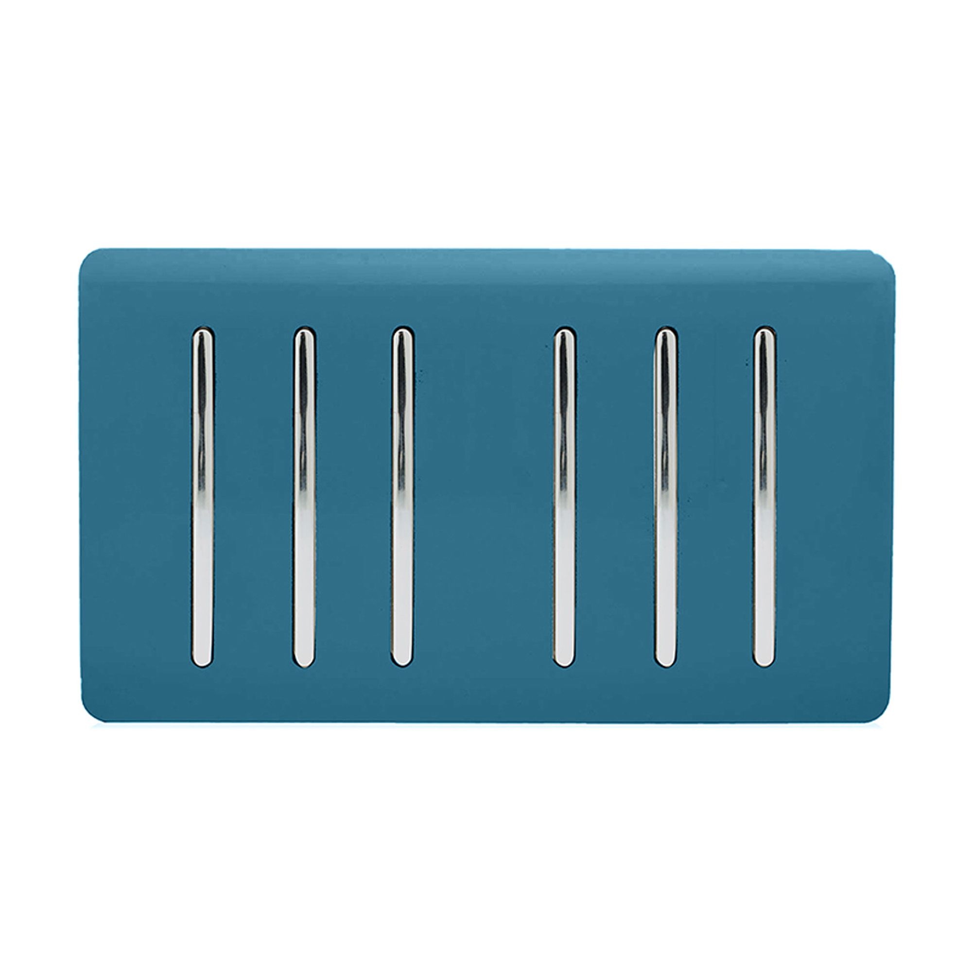 Trendi, Artistic Modern 6 Gang 2 Way 10 Amp Rocker Twin Plate Ocean Blue Finish, BRITISH MADE, (35mm Back Box Required), 10yrs Warranty