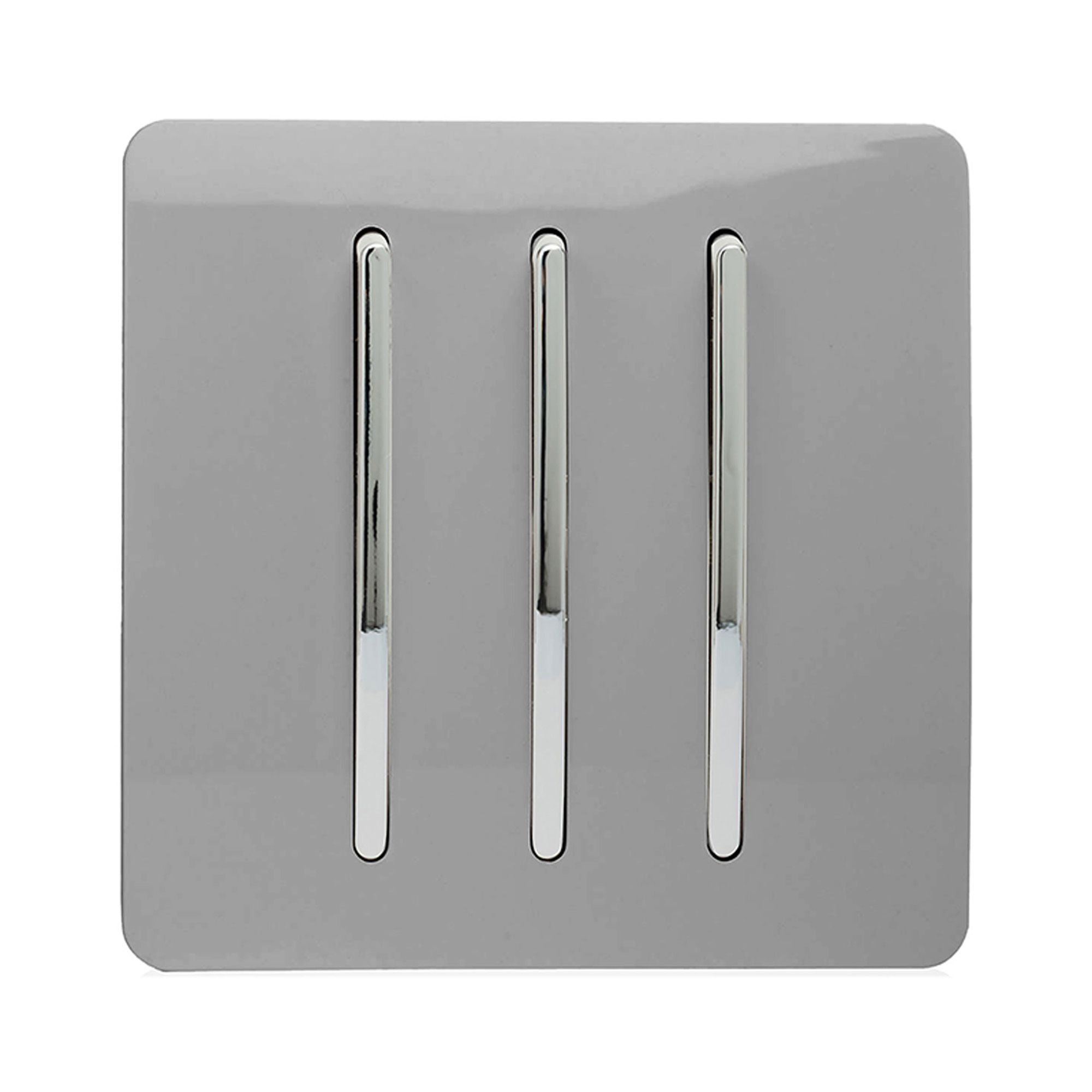 Trendi, Artistic Modern 3 Gang 2 Way 10 Amp Rocker Light Grey Finish, BRITISH MADE, (25mm Back Box Required), 10yrs Warranty