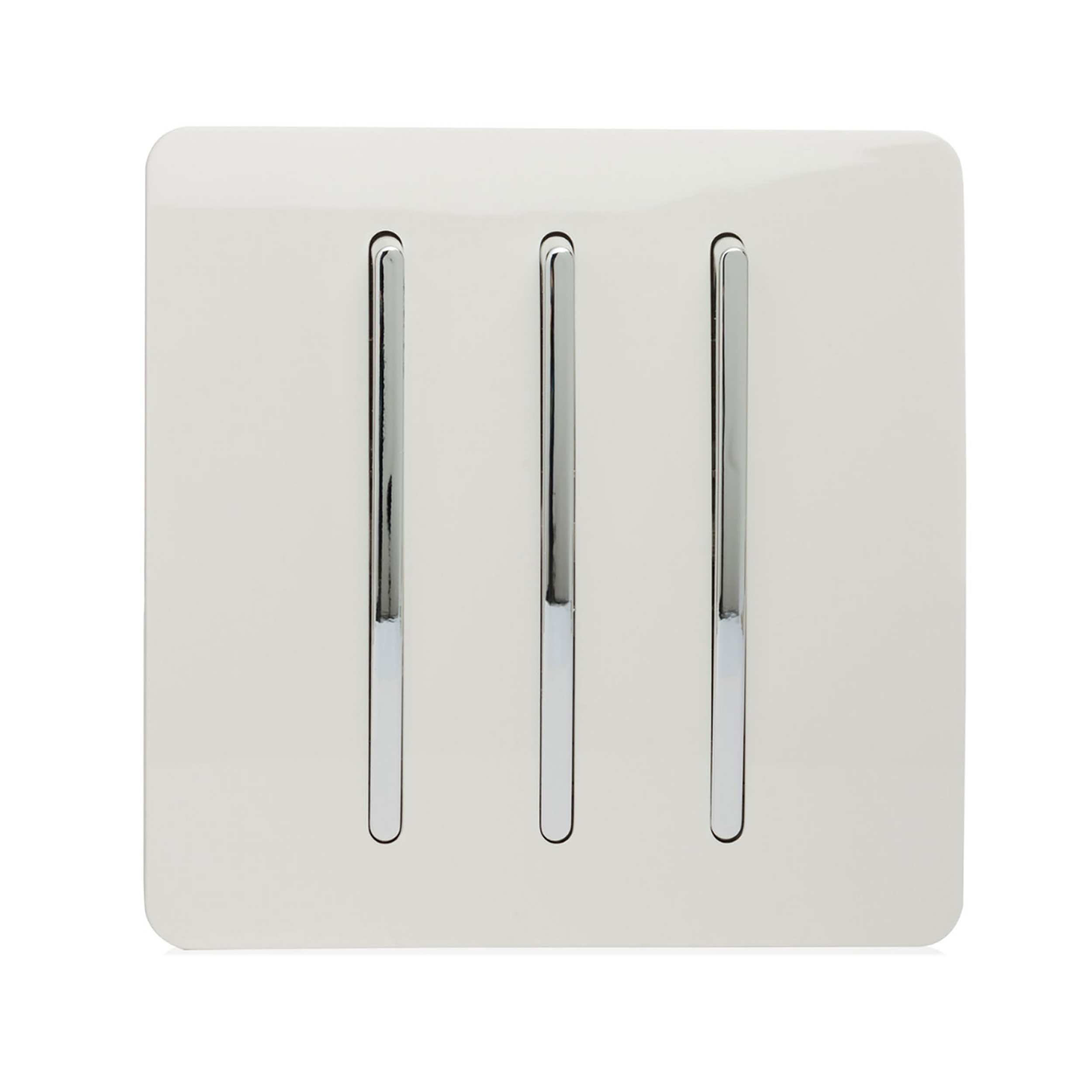 Ice White Screwless 3 Gang 2 Way Rocker Light Switch 10AX, (25mm Back Box Req.), 10yrs Warranty