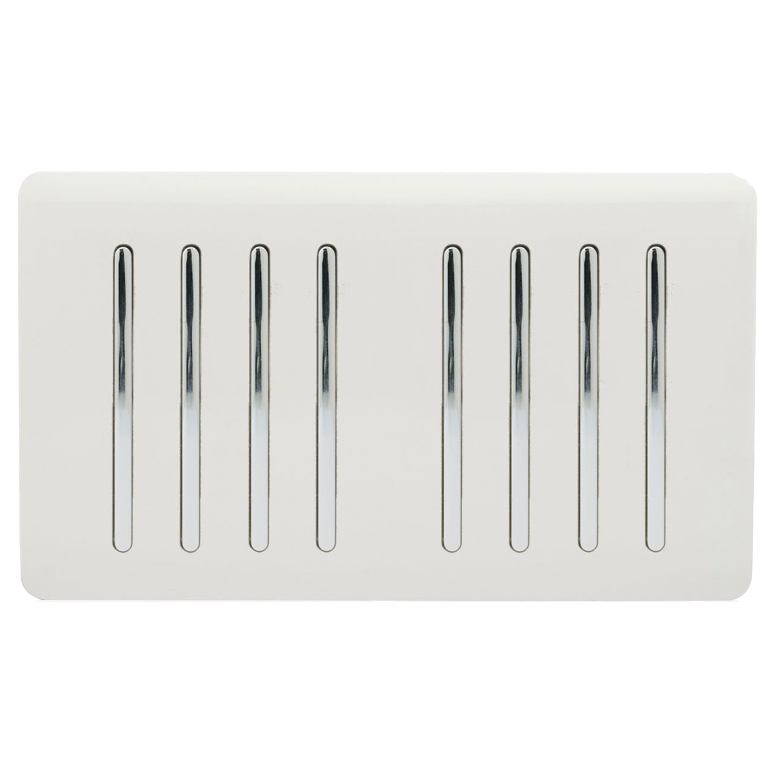 Trendi, Artistic Modern 8 Gang 2 Way 10 Amp Rocker Twin Plate Ice White Finish, BRITISH MADE, (35mm Back Box Required), 10yrs Warranty