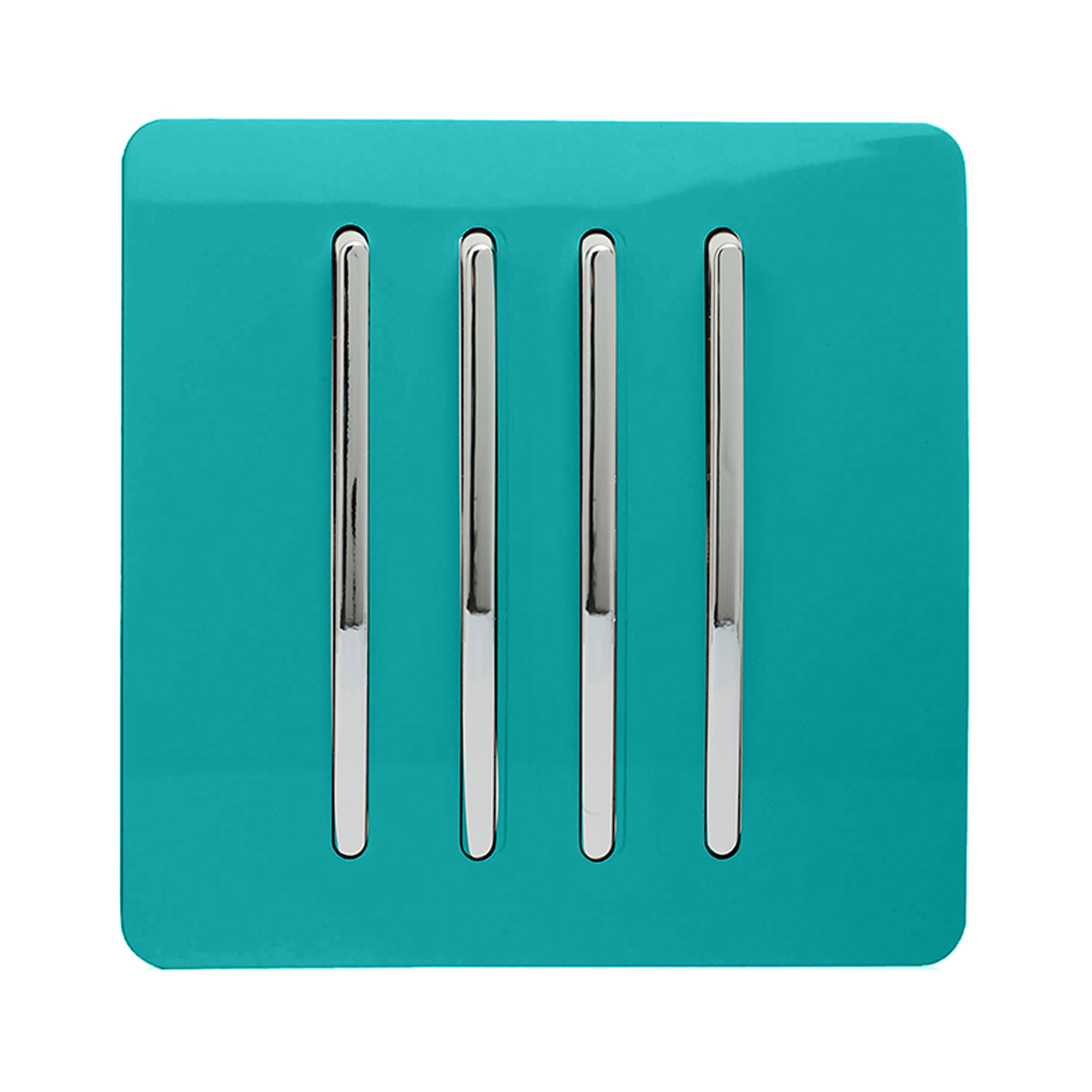 Trendi, Artistic Modern 4 Gang 2 Way 10 Amp Rocker Bright Teal Finish, BRITISH MADE, (25mm Back Box Required), 10yrs Warranty