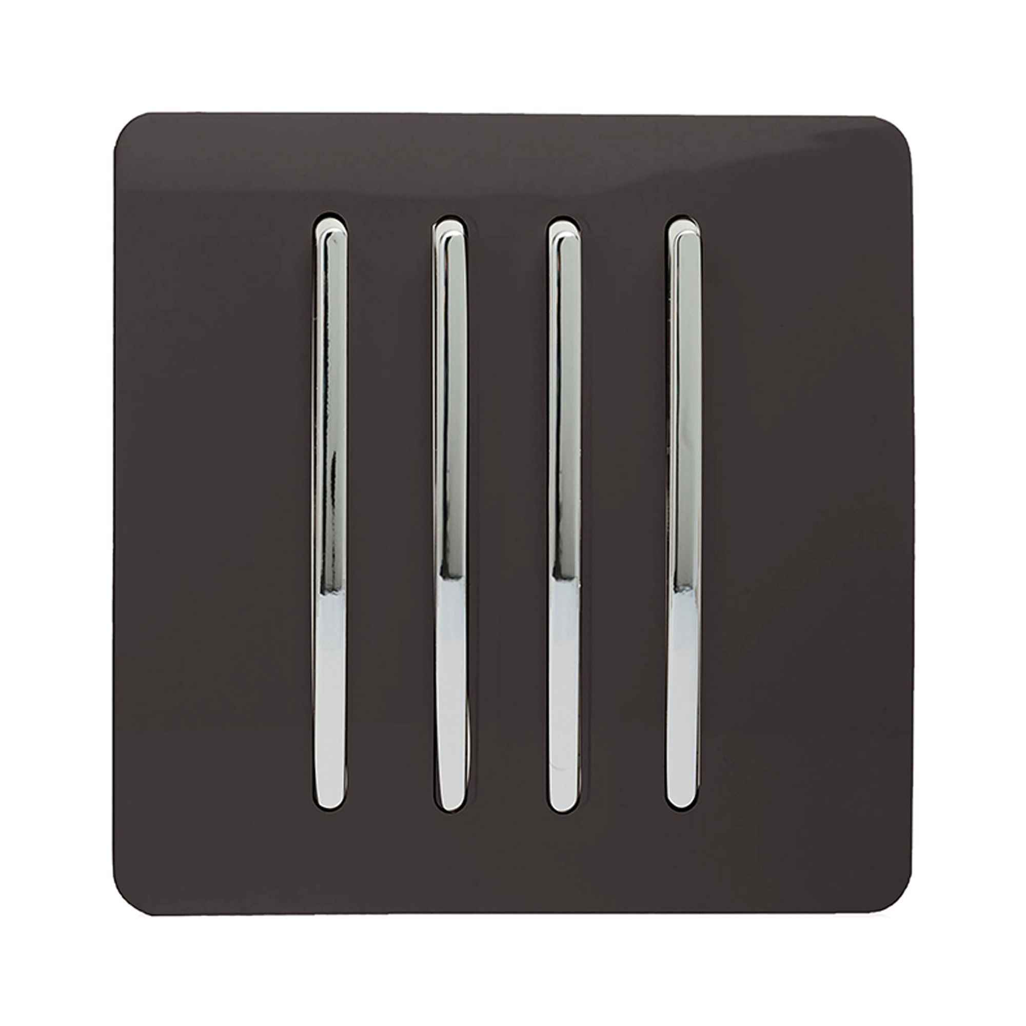 Trendi, Artistic Modern 4 Gang 2 Way 10 Amp Rocker Dark Brown Finish, BRITISH MADE, (25mm Back Box Required), 10yrs Warranty