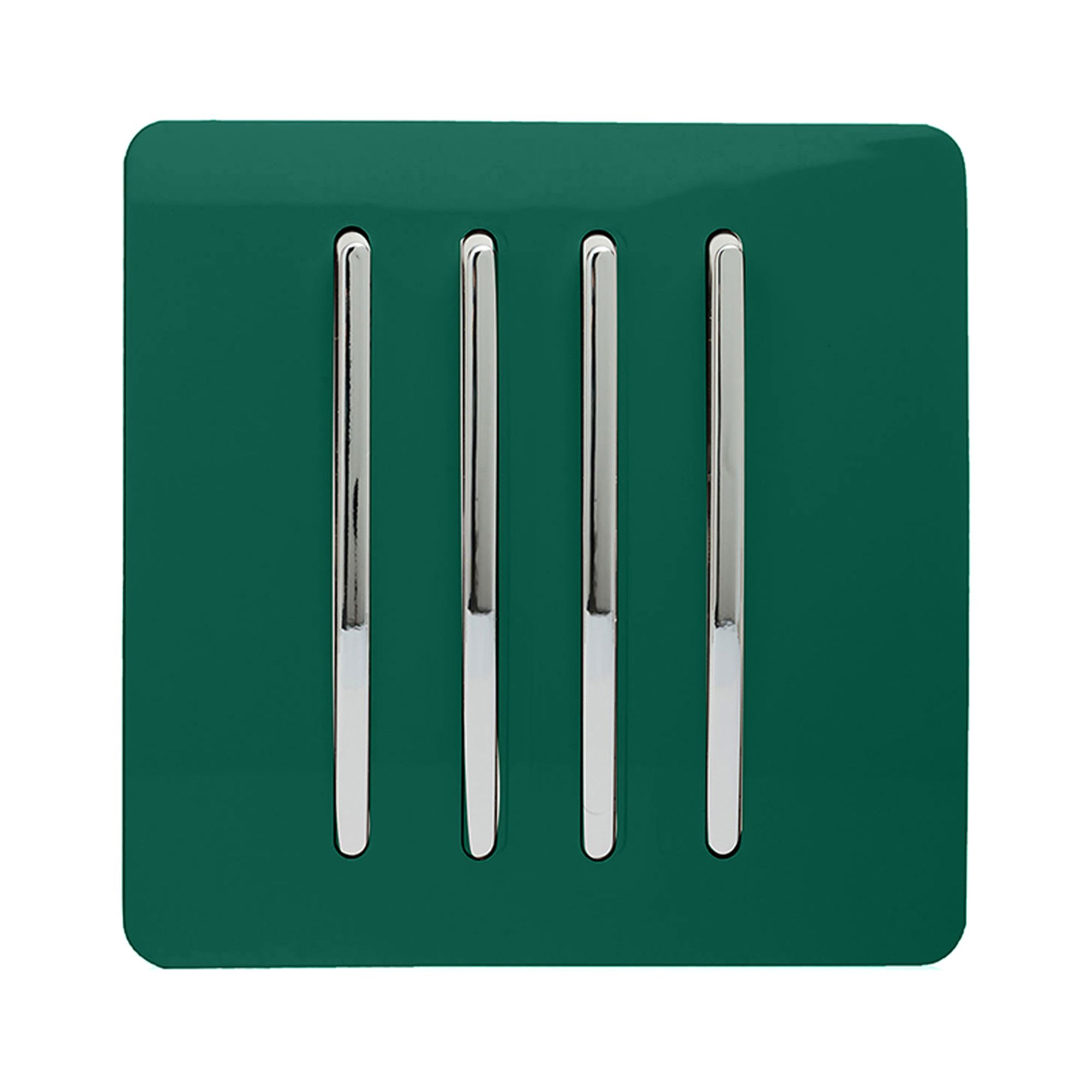 Trendi, Artistic Modern 4 Gang 2 Way 10 Amp Rocker Dark Green Finish, BRITISH MADE, (25mm Back Box Required), 10yrs Warranty