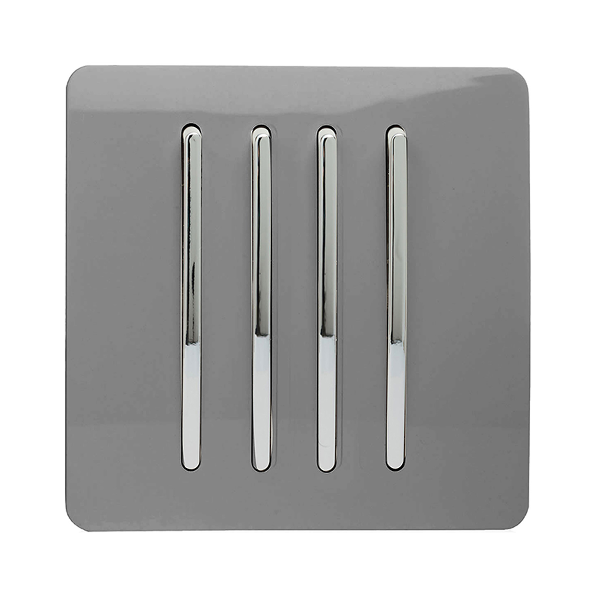 Trendi, Artistic Modern 4 Gang 2 Way 10 Amp Rocker Light Grey Finish, BRITISH MADE, (25mm Back Box Required), 10yrs Warranty