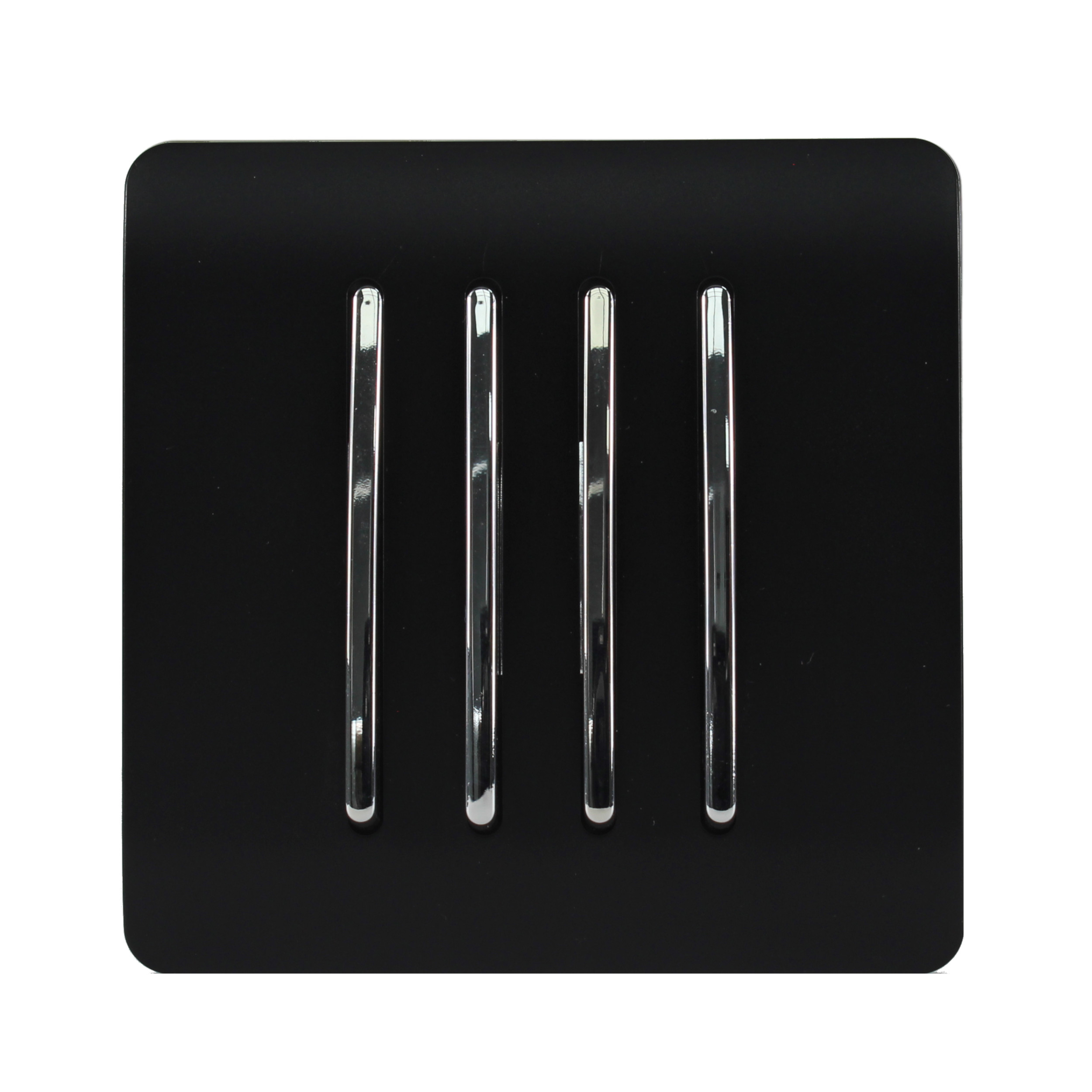 Trendi, Artistic Modern 4 Gang 2 Way 10 Amp Rocker Matt Black Finish, BRITISH MADE, (25mm Back Box Required), 10yrs Warranty