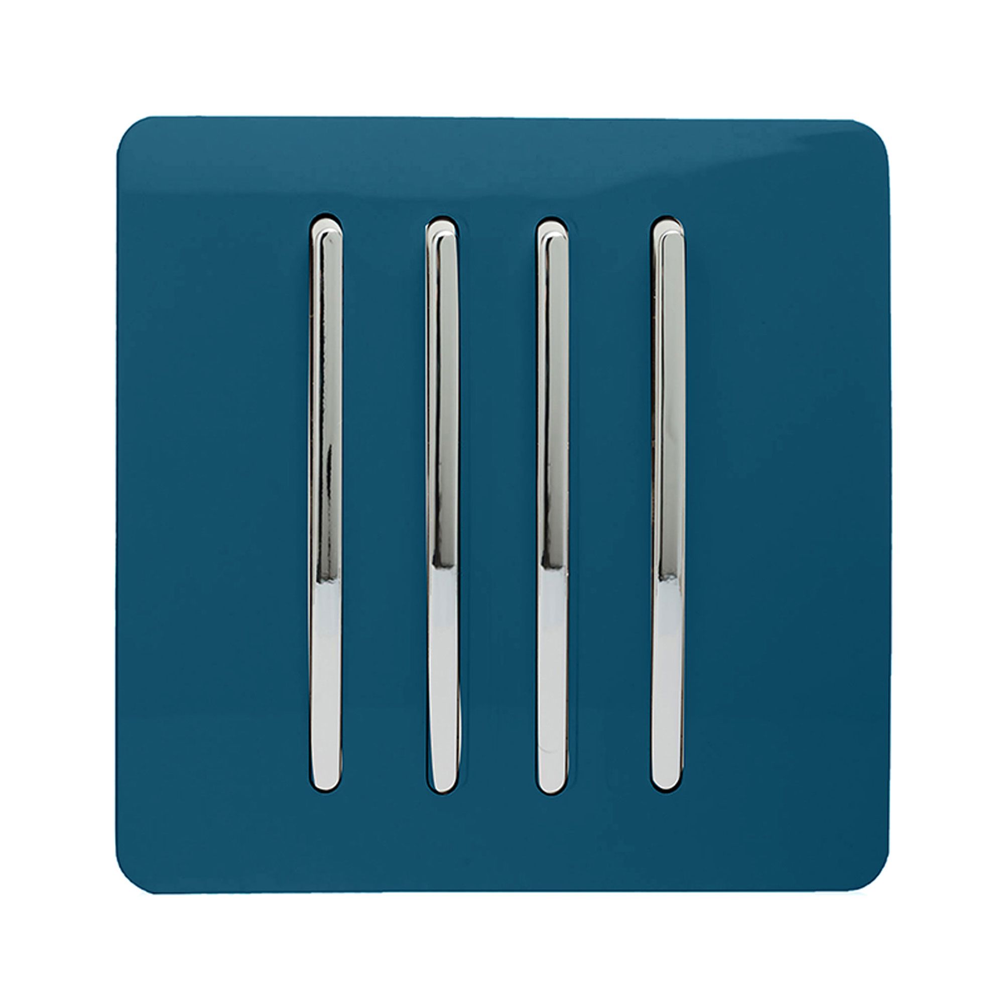 Trendi, Artistic Modern 4 Gang 2 Way 10 Amp Rocker Midnight Blue Finish, BRITISH MADE, (25mm Back Box Required), 10yrs Warranty