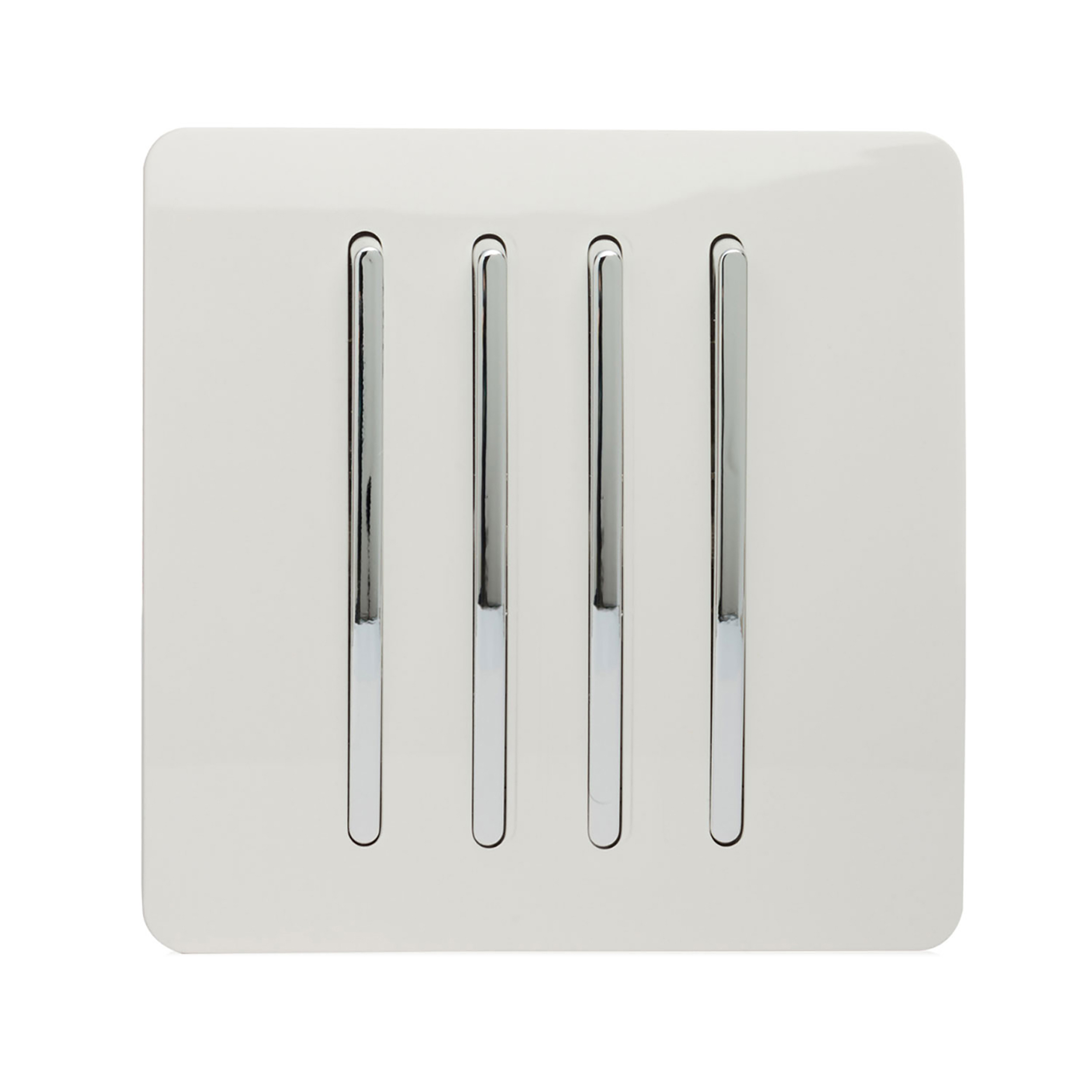 Trendi, Artistic Modern 4 Gang 2 Way 10 Amp Rocker Ice White Finish, BRITISH MADE, (25mm Back Box Required), 10yrs Warranty