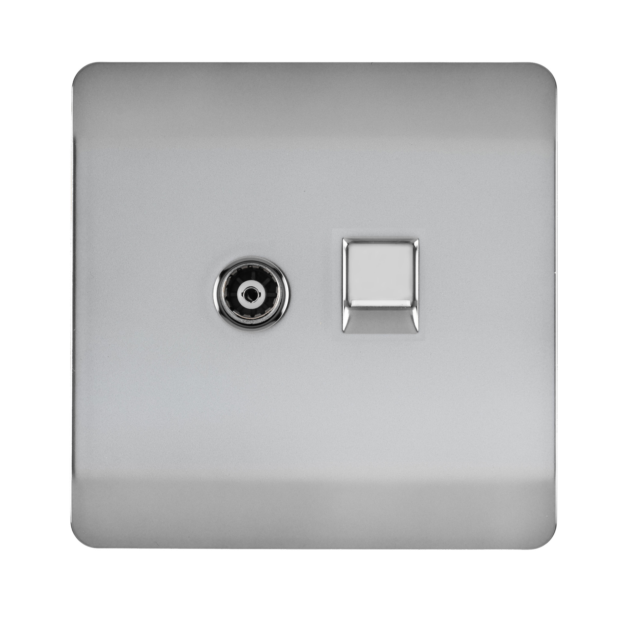 Trendi, Artistic Modern TV Co-Axial & PC Ethernet Brushed Steel Finish, BRITISH MADE, (35mm Back Box Required), 10yrs Warranty