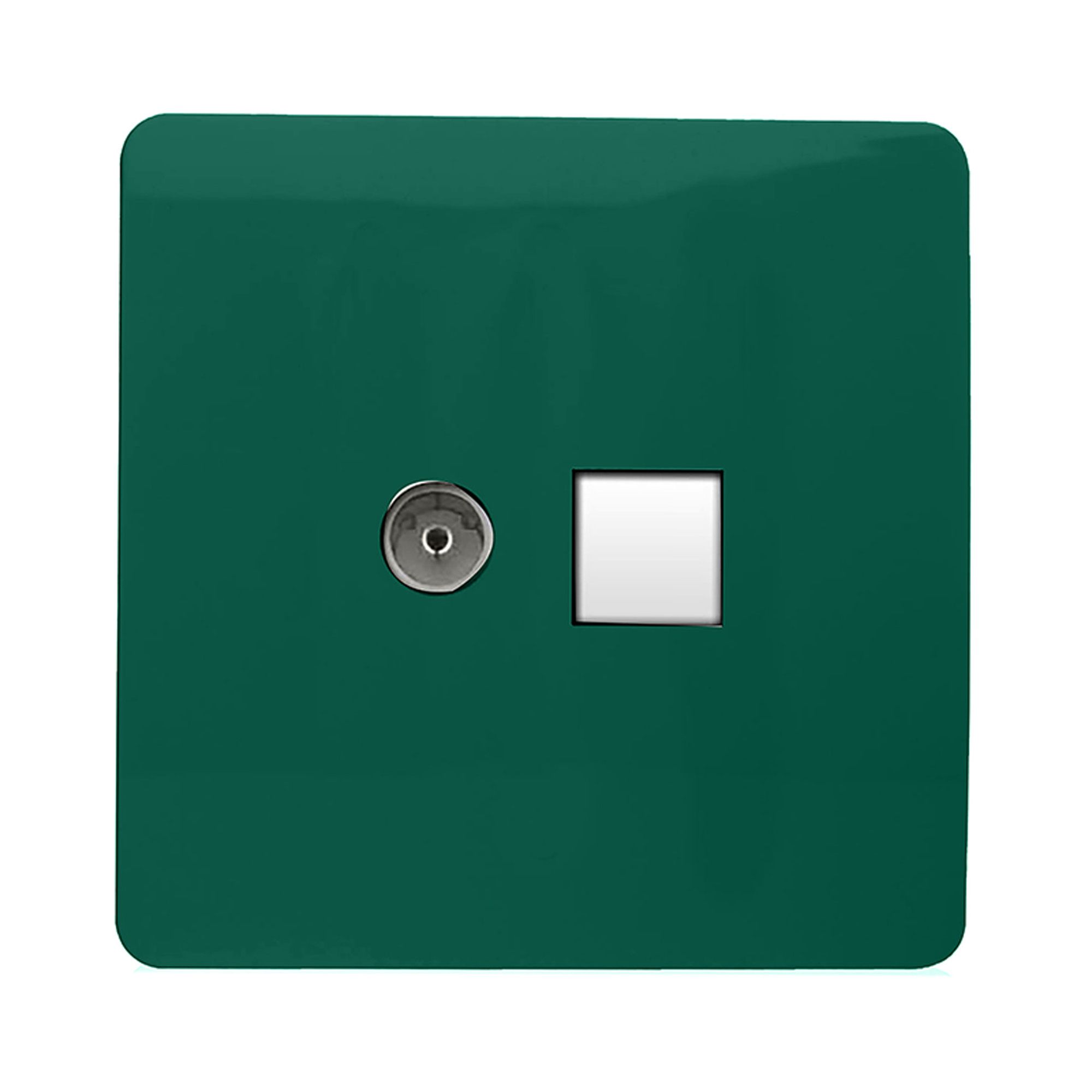 Trendi, Artistic Modern TV Co-Axial & RJ11 Telephone Dark Green Finish, BRITISH MADE, (35mm Back Box Required), 10yrs Warranty