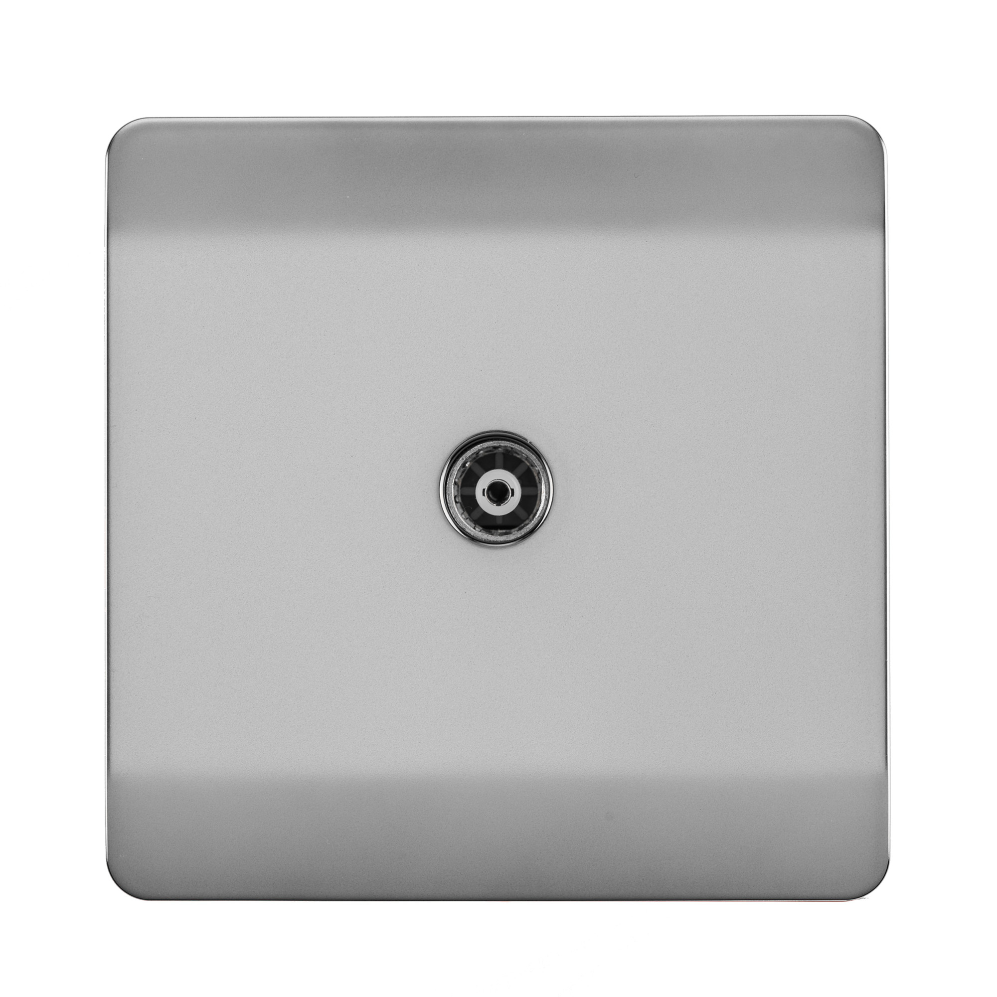 Trendi, Artistic Modern TV Co-Axial 1 Gang Brushed Steel Finish, BRITISH MADE, (25mm Back Box Required), 10yrs Warranty