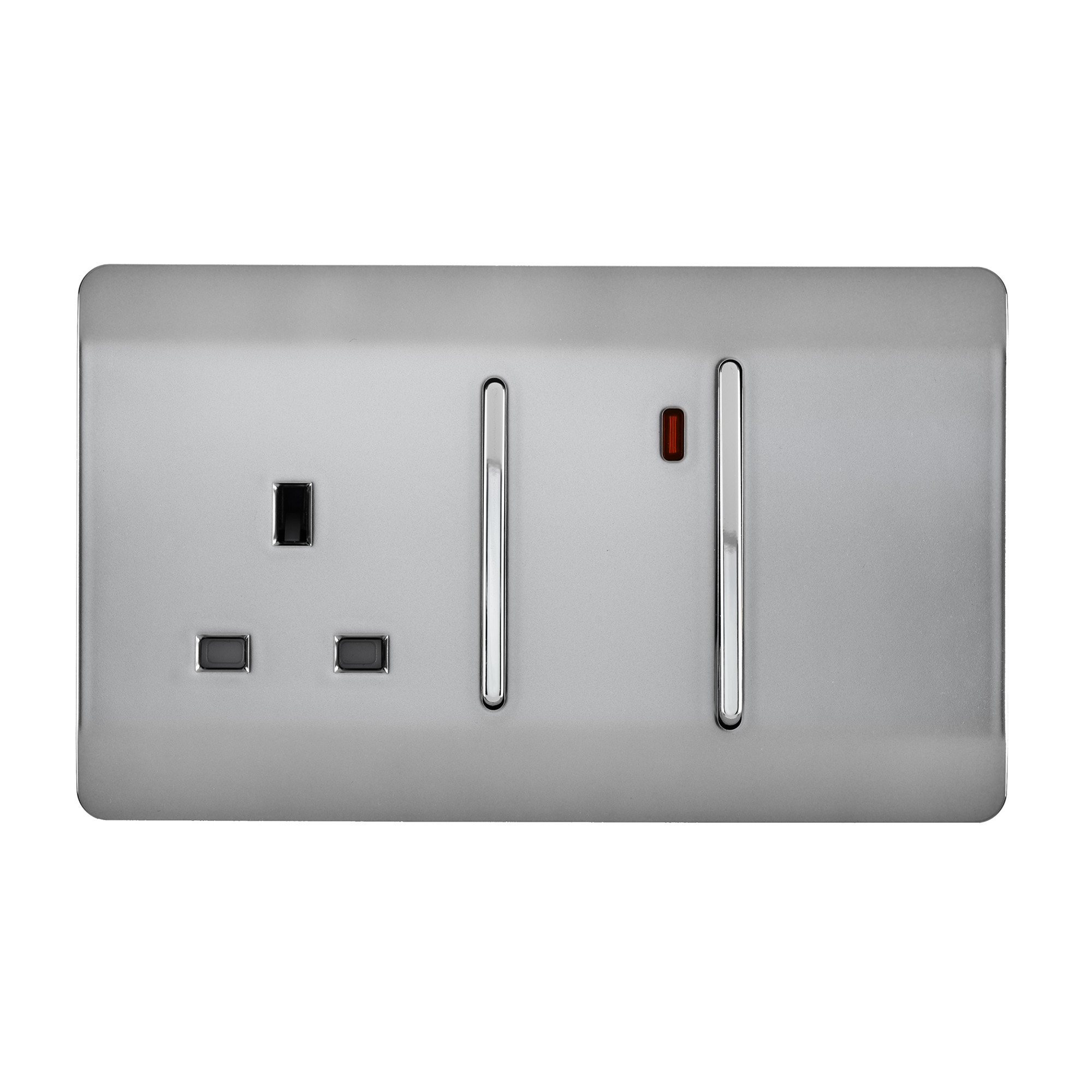 Trendi, Artistic Modern Cooker Control Panel 13amp with 45amp Switch Brushed Steel Finish, BRITISH MADE, (47mm Back Box Required), 10yrs Warranty