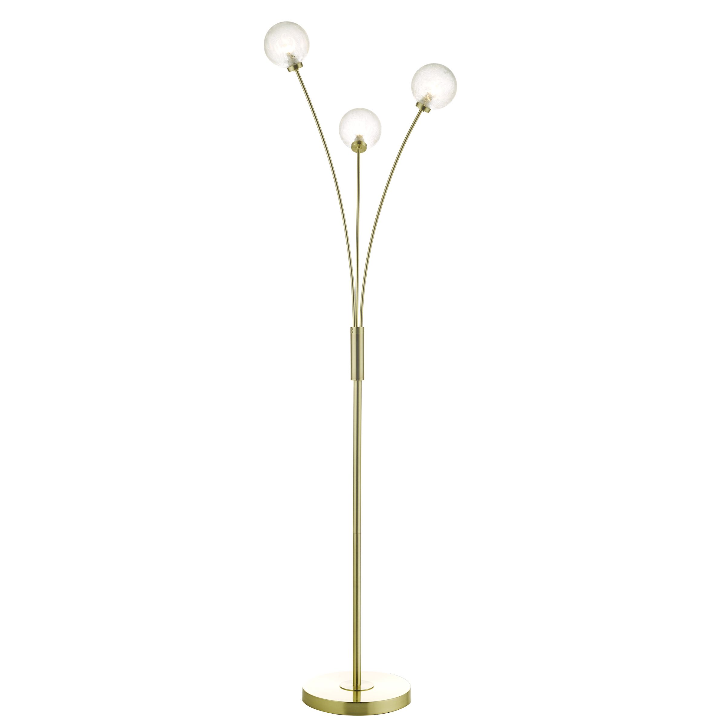 Corbata 3 Light G9 Satin Brass Floor Lamp With Inline Foot Switch C/W Torm Effect Glass Shades