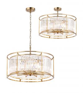 Avano IP 65cm Pendant/Semi Ceiling Convertible, 8 x G9, IP44, Gold/Clear Crystal