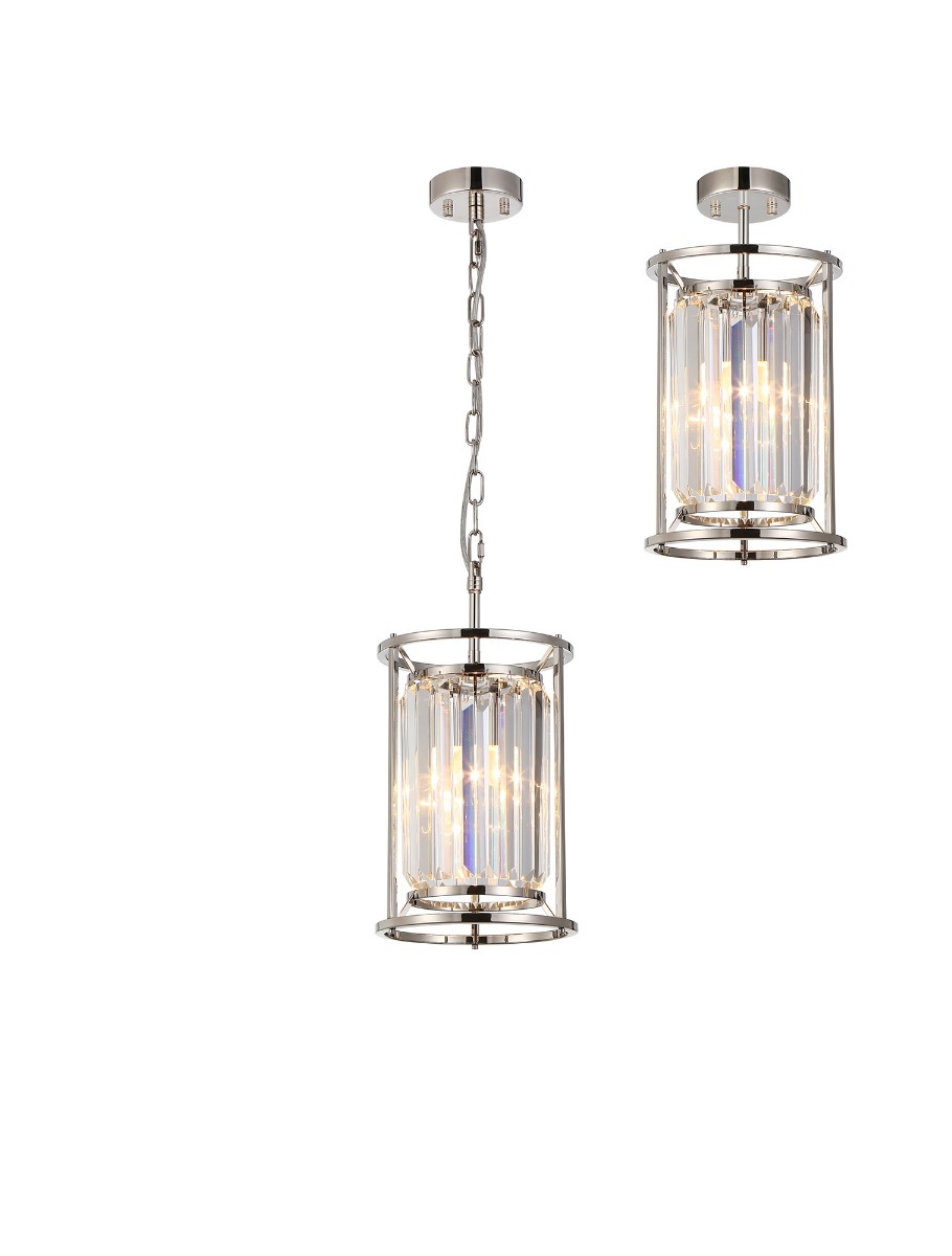 Avano 20cm Pendant/Semi Ceiling, 1 x E27, Polished Nickel/Clear Crystal