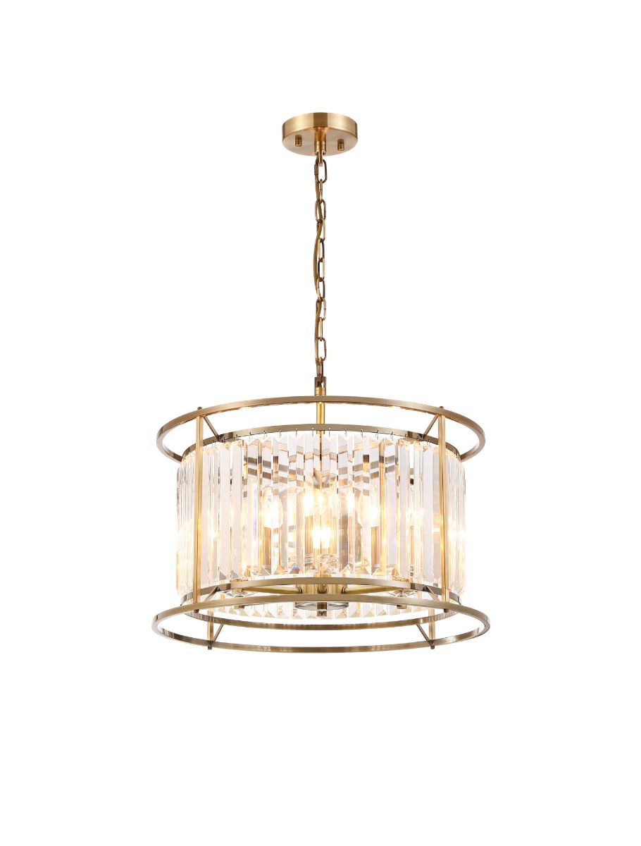 Avano 50cm Pendant/Semi Ceiling Convertible, 6 x E14, Antique Brass/Clear Crystal
