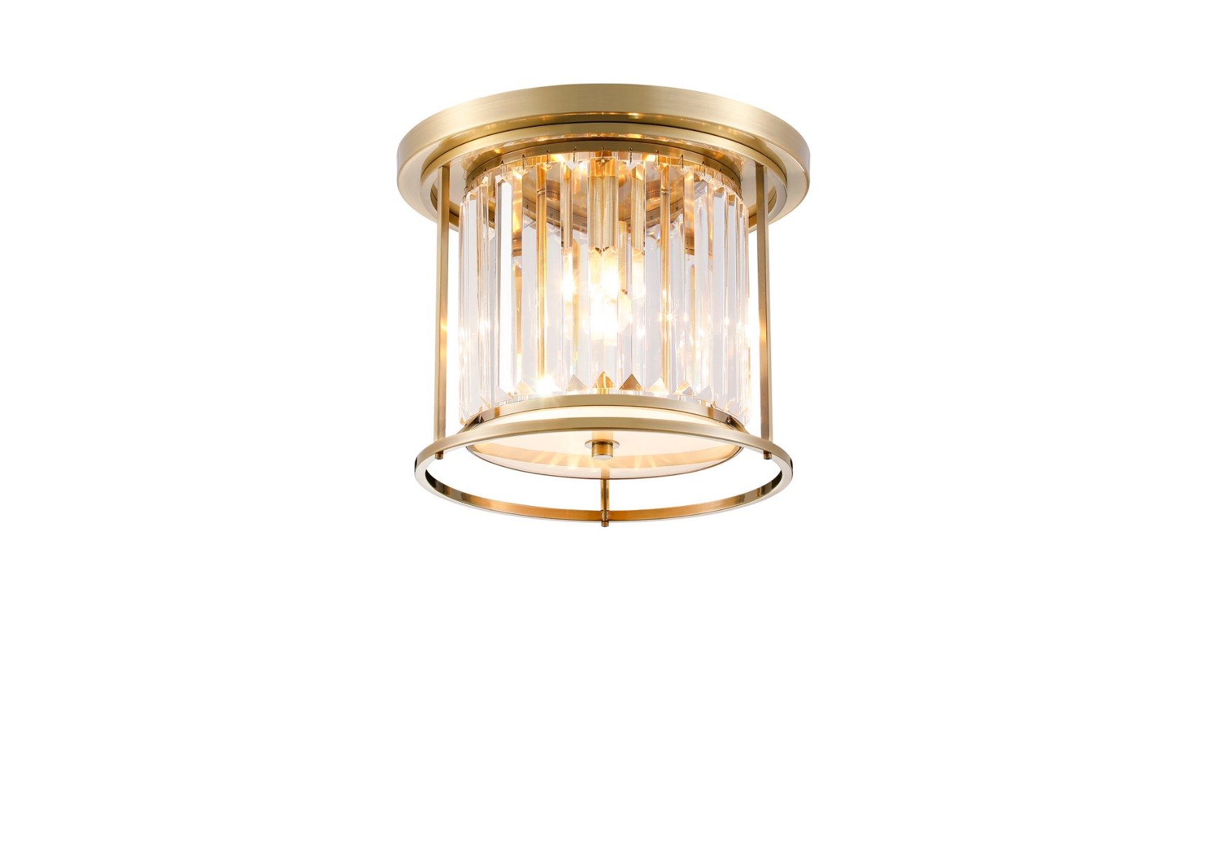 Avano 36cm Flush Ceiling Light, 3 x E27, Antique Brass/Clear Crystal
