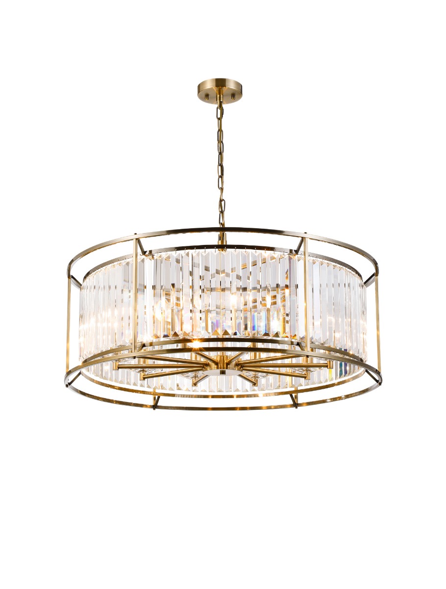 Avano 80cm Pendant/Semi Ceiling, 10 x E14, Antique Brass/Clear Crystal