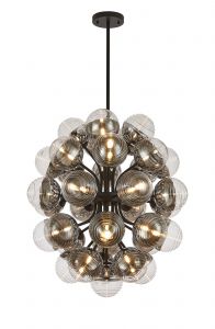 Avoir 74cm Fixed Multi Arm Sphere Pendant, 35 x G9, Satin Black/Chrome/Clear Two-Tone Round Spiral Glass (A)