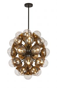 Wren 74cm Fixed Multi Arm Sphere Pendant, 35 x G9, Satin Black/Gold/Clear Two-Tone Round Spiral Glass (A)
