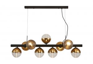 Wren Linear Pendant, 9 x G9, Satin Black/Gold/Clear Two-Tone Round Spiral Glass (A)