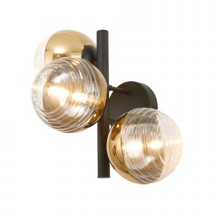 Wren Wall Lamp, 3 x G9, Satin Black/Gold/Clear Two-Tone Round Spiral Glass (A)
