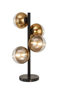 Wren Table Lamp, 4 x G9, Satin Black/Gold/Clear Two-Tone Round Spiral Glass (A)