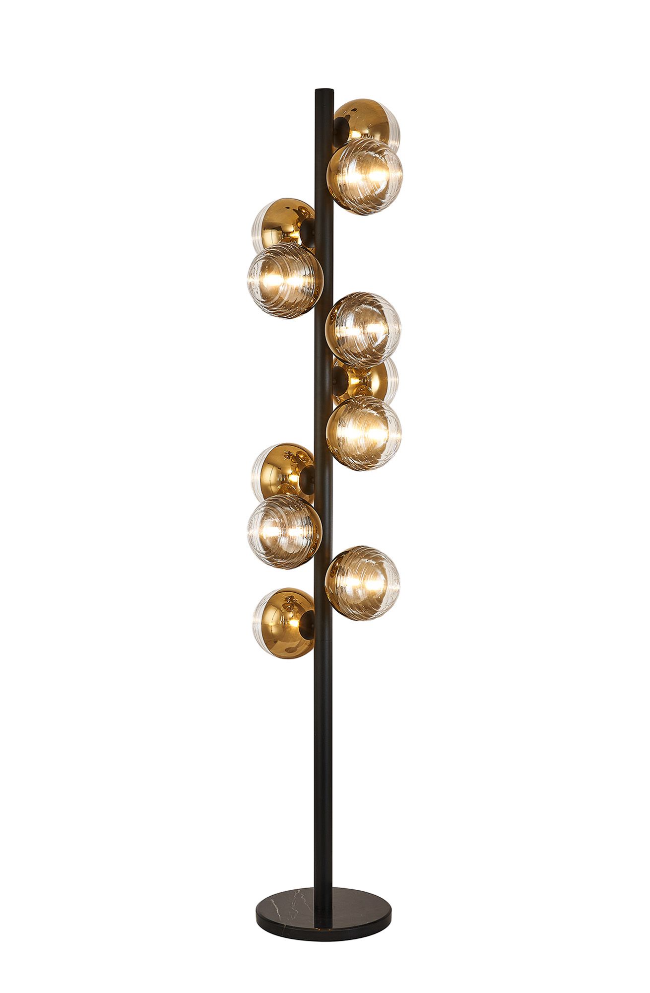 Wren Floor Lamp, 11 x G9, Satin Black/Gold/Clear Two-Tone Round Spiral Glass (A)