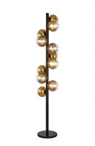 Wren Floor Lamp, 11 x G9, Satin Black/Gold/Clear Two-Tone Round Spiral Glass (A)