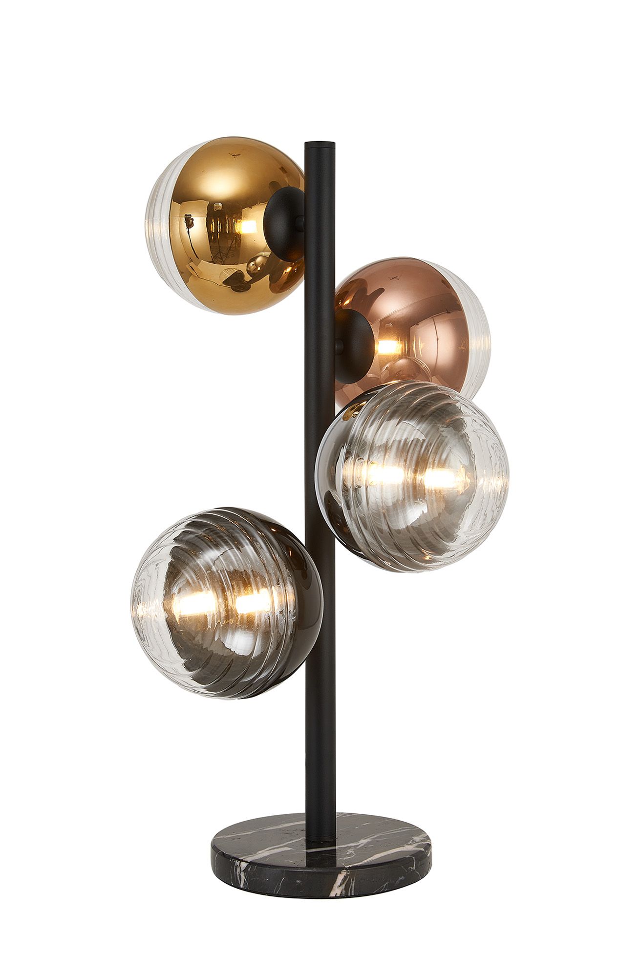 Wren Table Lamp, 4 x G9, Satin Black/Black/Chrome/Copper/Gold/Clear Two-Tone Round Spiral Glass (A)