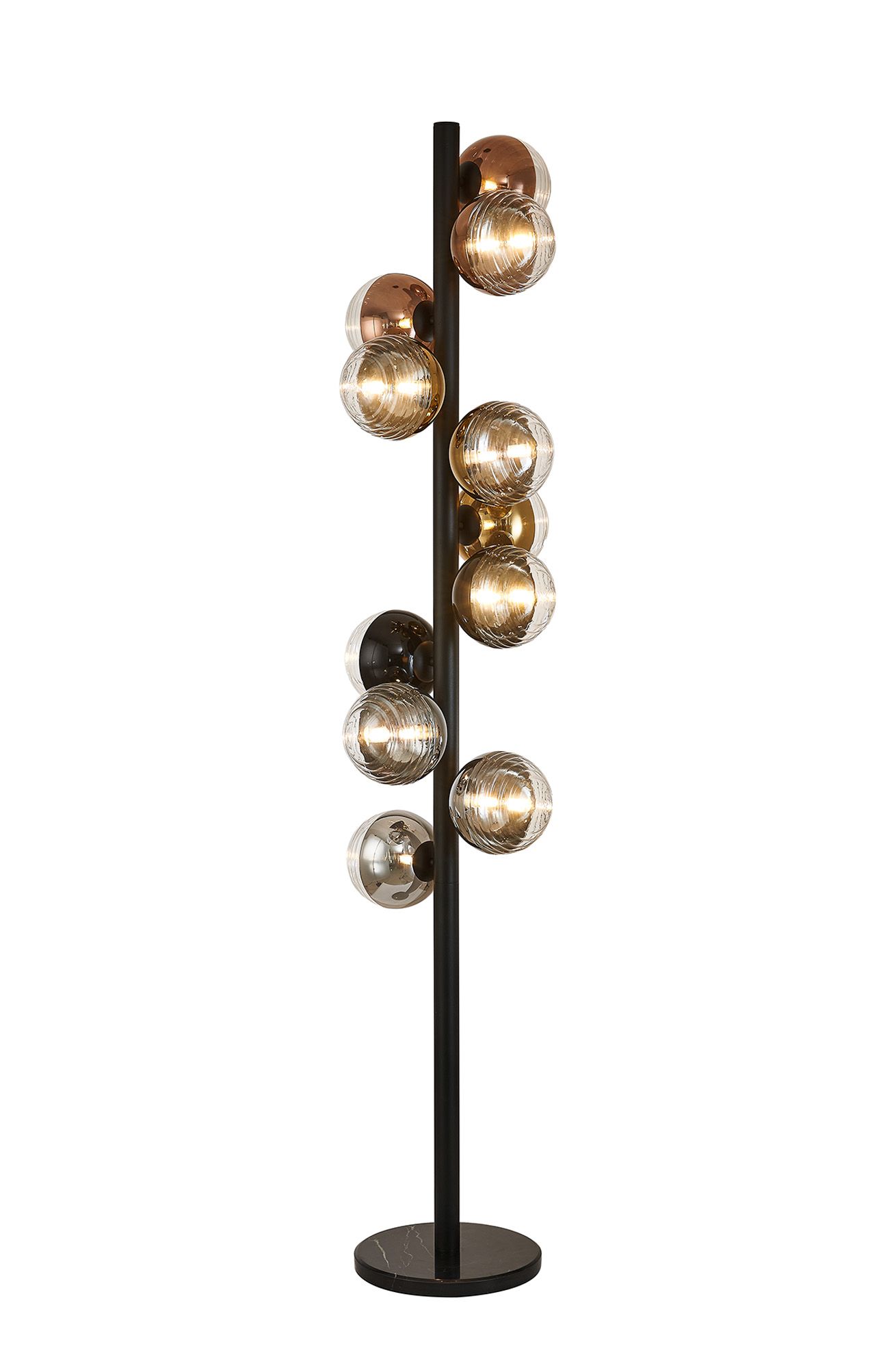 Wren Floor Lamp, 11 x G9, Satin Black/Black/Chrome/Copper/Gold/Clear Two-Tone Round Spiral Glass (A)
