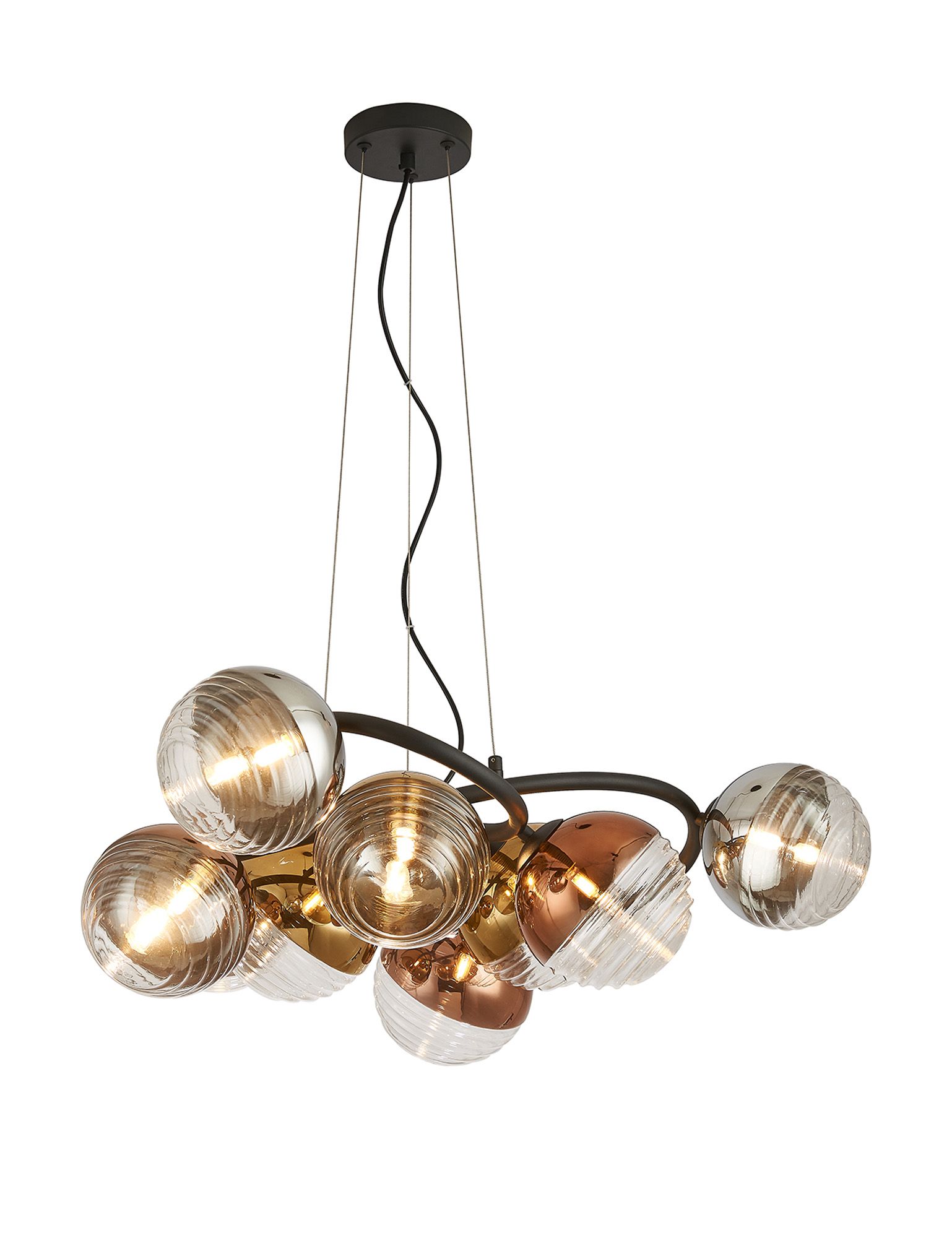 Avoir 88cm Twisted Pendant, 9 x G9, Satin Black/Chrome/Copper/Gold/Clear Two-Tone Round Spiral Glass (A)