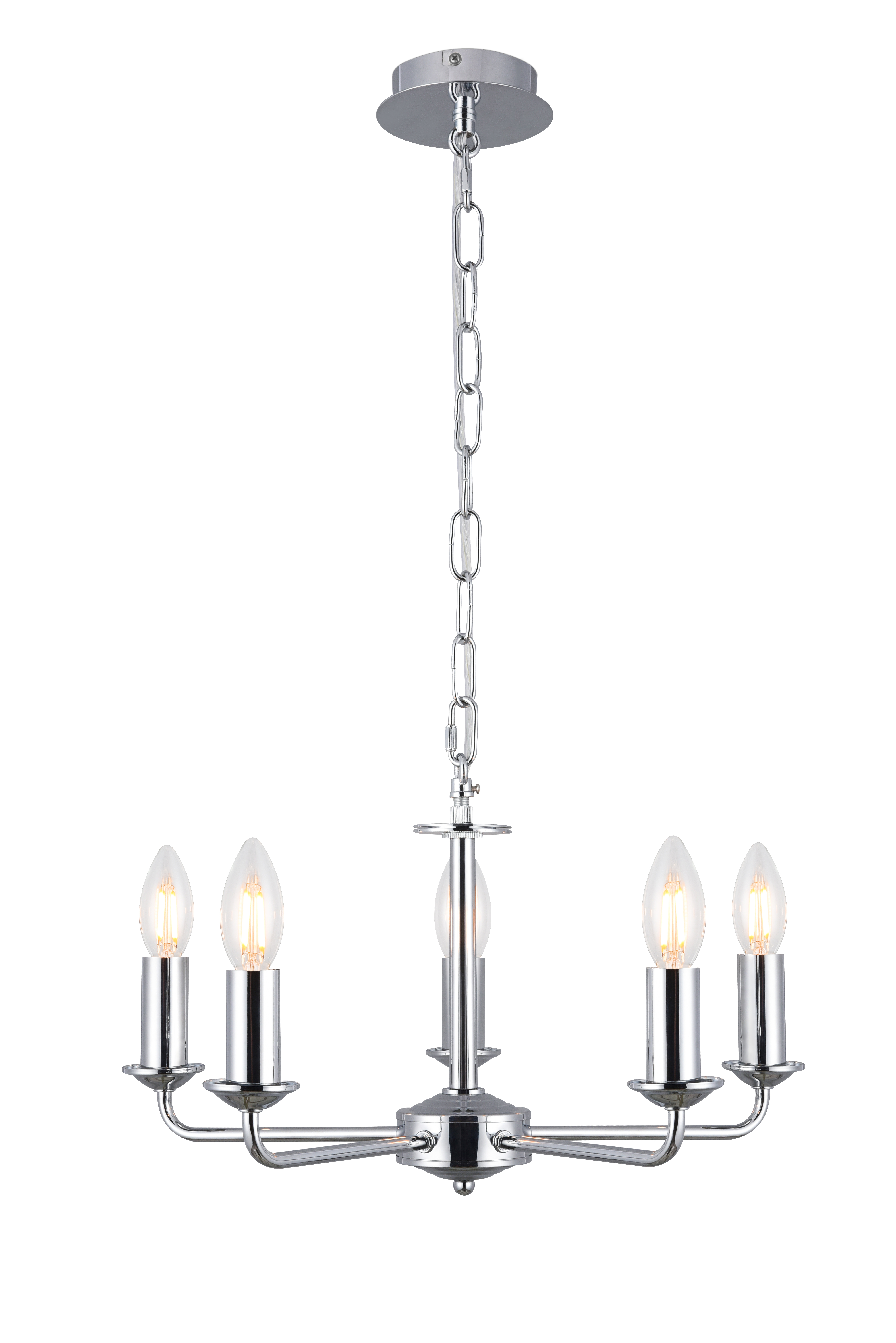 Banyan 45cm 5 Light Multi Arm Pendant Without Shade, c/w 1.5m Chain, E14 Polished Chrome