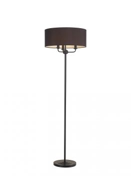Banyan 3 Light Switched Floor Lamp With 50cm x 20cm Faux Silk Fabric Shade Matt Black/Black
