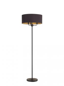 Banyan 3 Light Switched Floor Lamp With 50cm x 20cm Dual Faux Silk Fabric Shade Matt Black/Midnight Black/Green Olive
