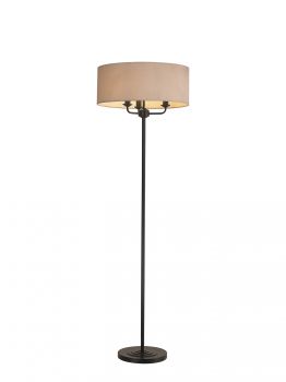 Banyan 3 Light Switched Floor Lamp With 50cm x 20cm Dual Faux Silk Fabric Shade Matt Black/Nude Beige