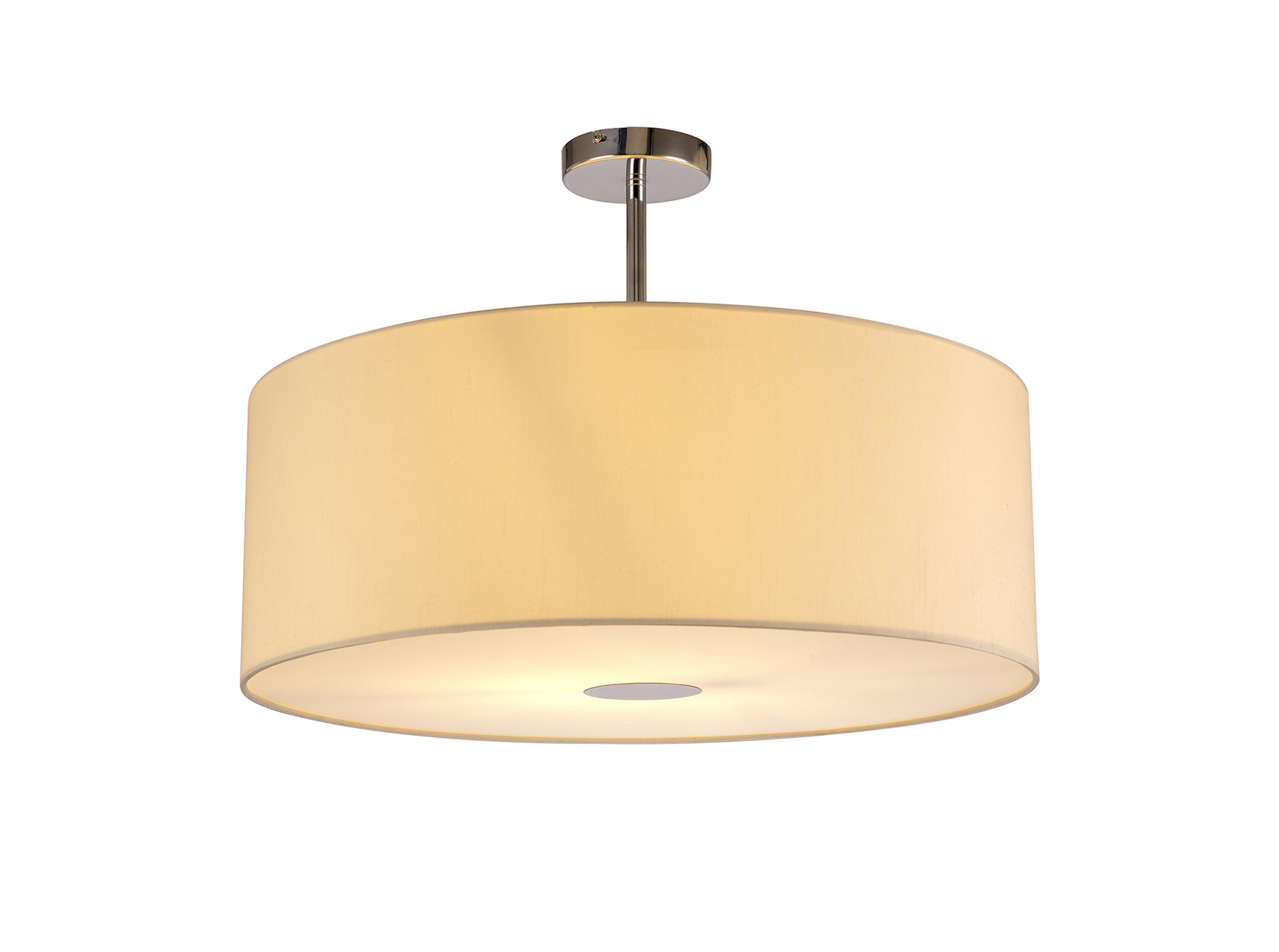 Baymont Polished Chrome 1 Light E27 Semi Flush With 60cm x 22cm Faux Silk Shade, Ivory Pearl/White Laminate With Frosted/PC Acrylic Diffuser