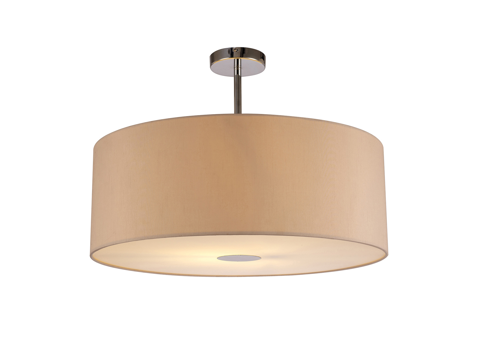 Baymont Polished Chrome 1 Light E27 Semi Flush With 60cm x 22cm Dual Faux Silk Shade, Nude Beige/Moonlight With Frosted/PC Acrylic Diffuser