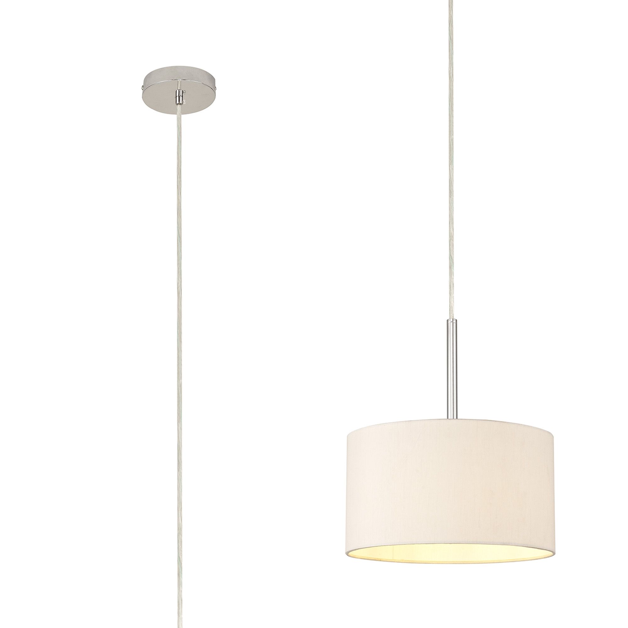 Baymont Polished Chrome 1 Light E27 Universal Single Pendant With 30cm x 17cm Dual Faux Silk Shade, Nude Beige/Moonlight