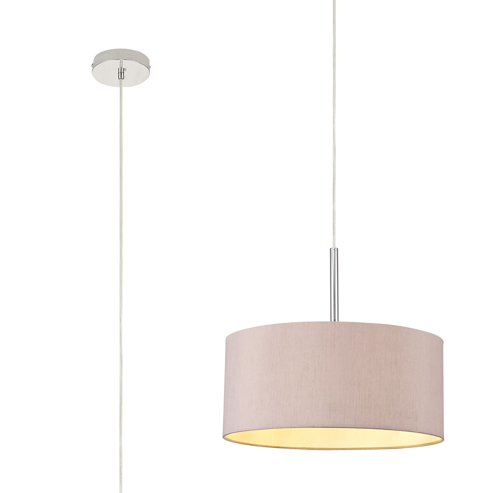 Baymont Polished Chrome 1 Light E27 Universal Single Pendant With 40cm x 18cm Dual Faux Silk Shade, Taupe/Halo Gold