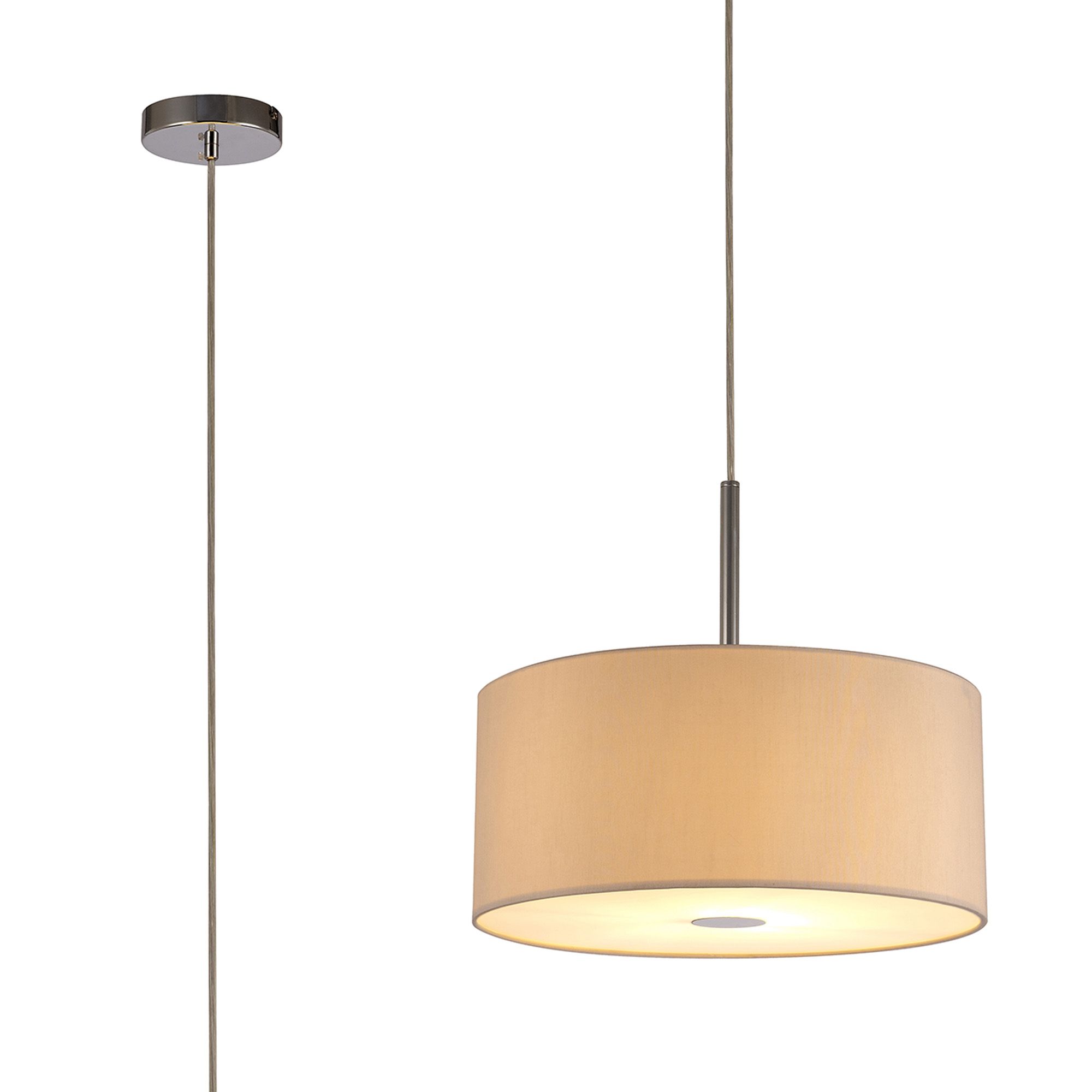 Baymont Polished Chrome 1 Light E27 Single Pendant With 40cm x 18cm Dual Faux Silk Shade, Nude Beige/Moonlight With Frosted/PC Acrylic Diffuser