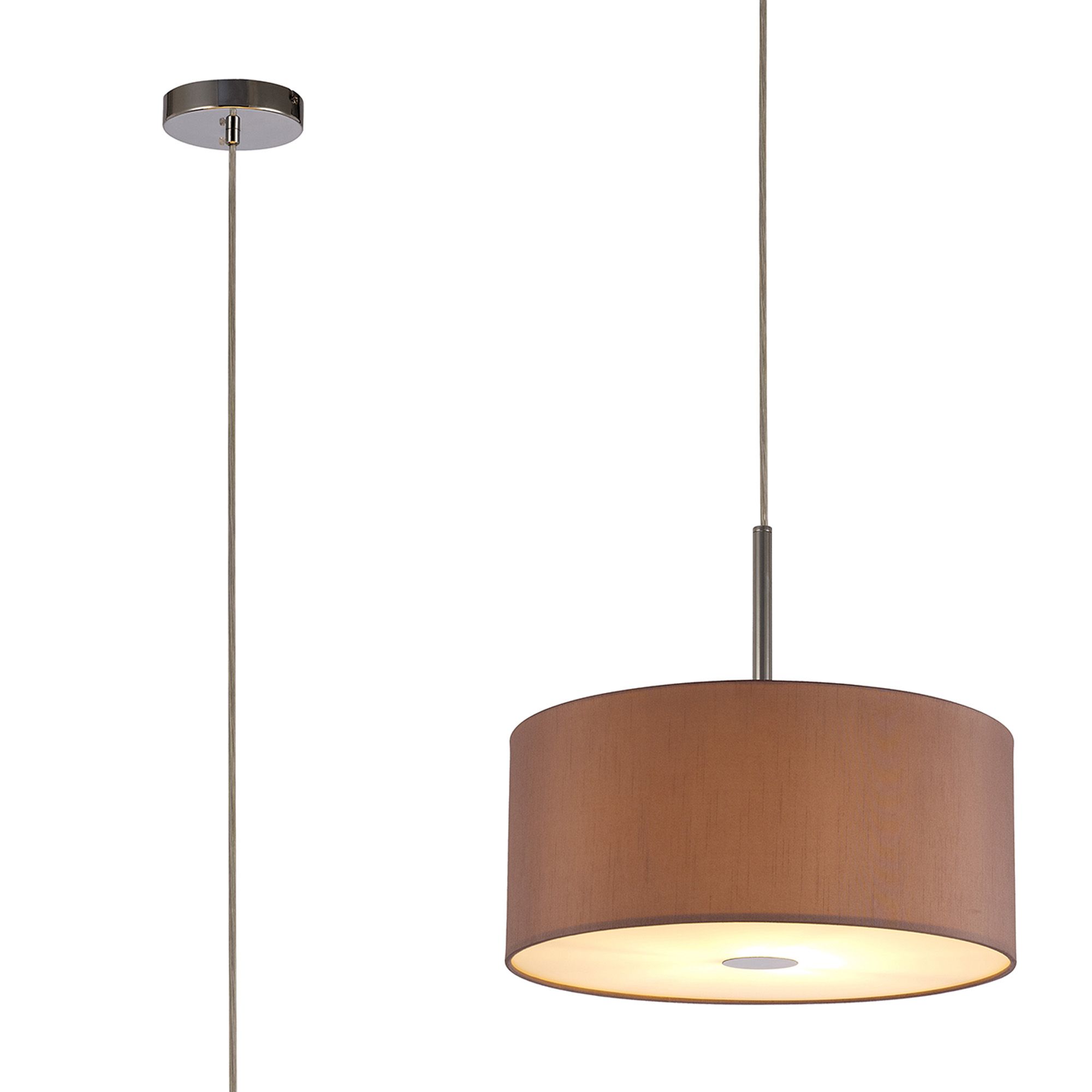 Baymont Polished Chrome 1 Light E27 Single Pendant With 40cm x 18cm Dual Faux Silk Shade, Taupe/Halo Gold With Frosted/PC Acrylic Diffuser