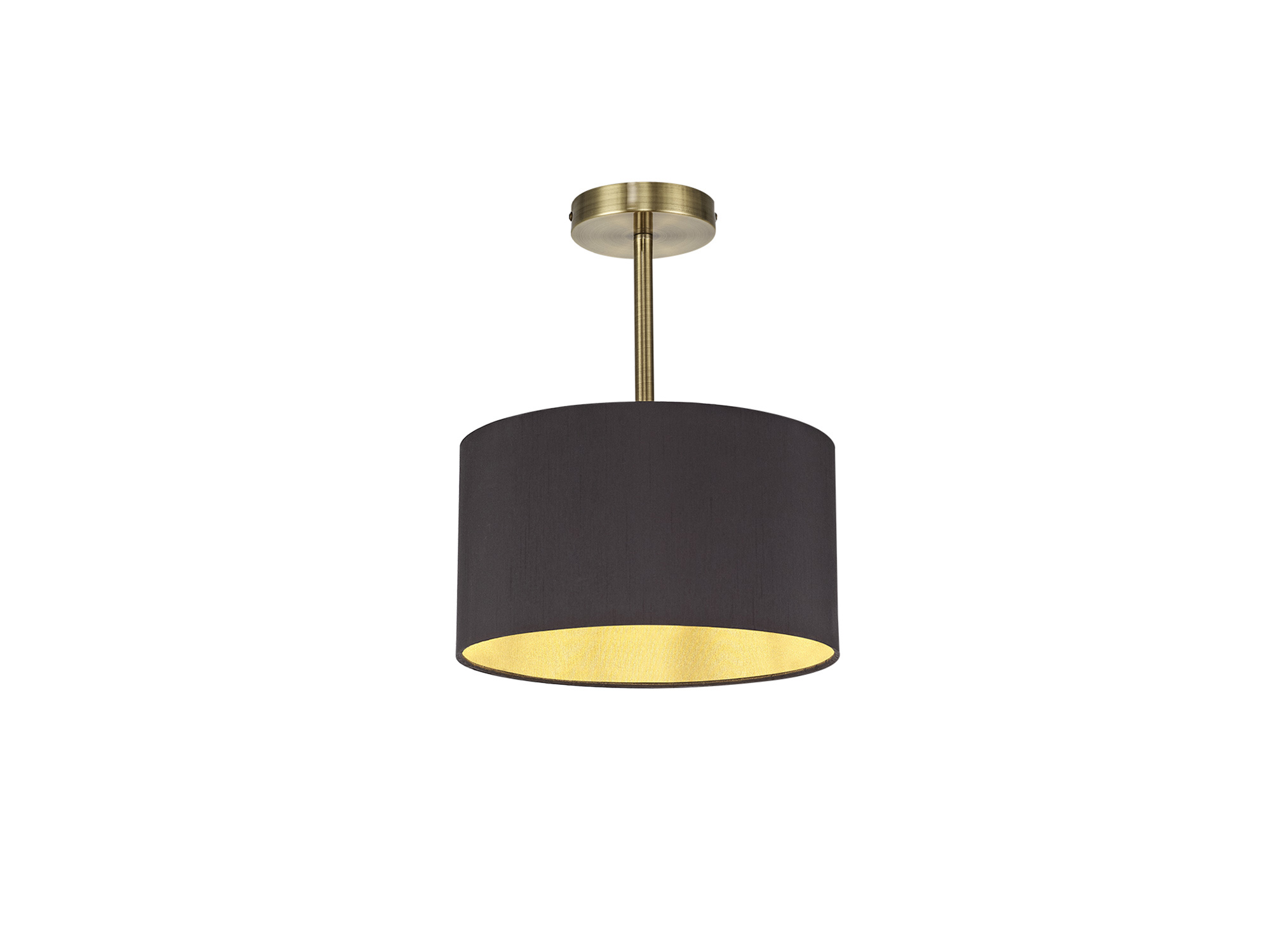 Baymont Antique Brass 1 Light E27 Semi Flush With 30cm x 17cm Dual Faux Silk Shade, Midnight Black/Green Olive