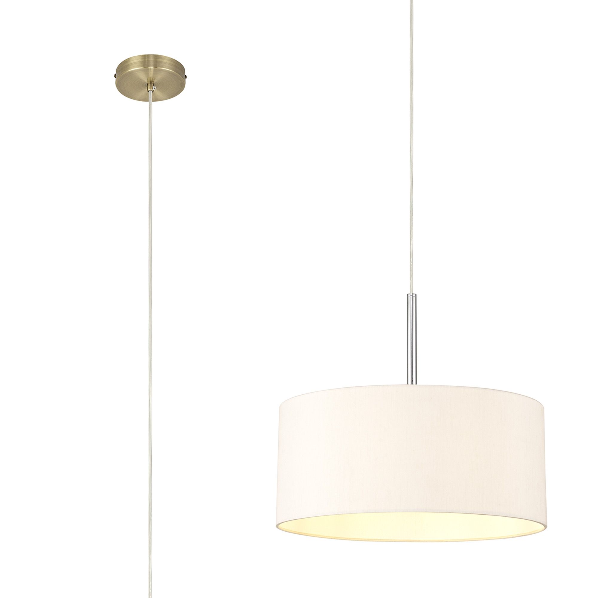 Baymont Antique Brass 1 Light E27 Single Pendant With 40cm x 18cm Dual Faux Silk Shade, Nude Beige/Moonlight