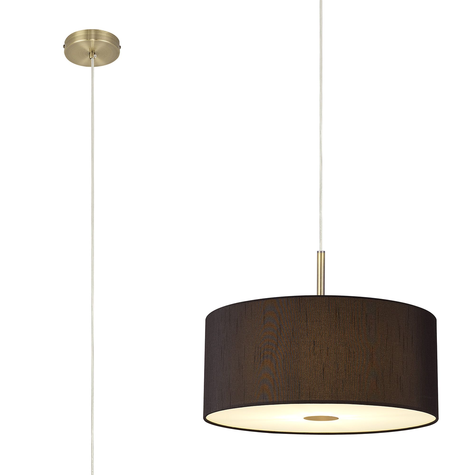 Baymont Antique Brass 1 Light E27 Single Pendant With 40cm x 18cm Faux Silk Shade, Black/White Laminate With Frosted/AB Acrylic Diffuser