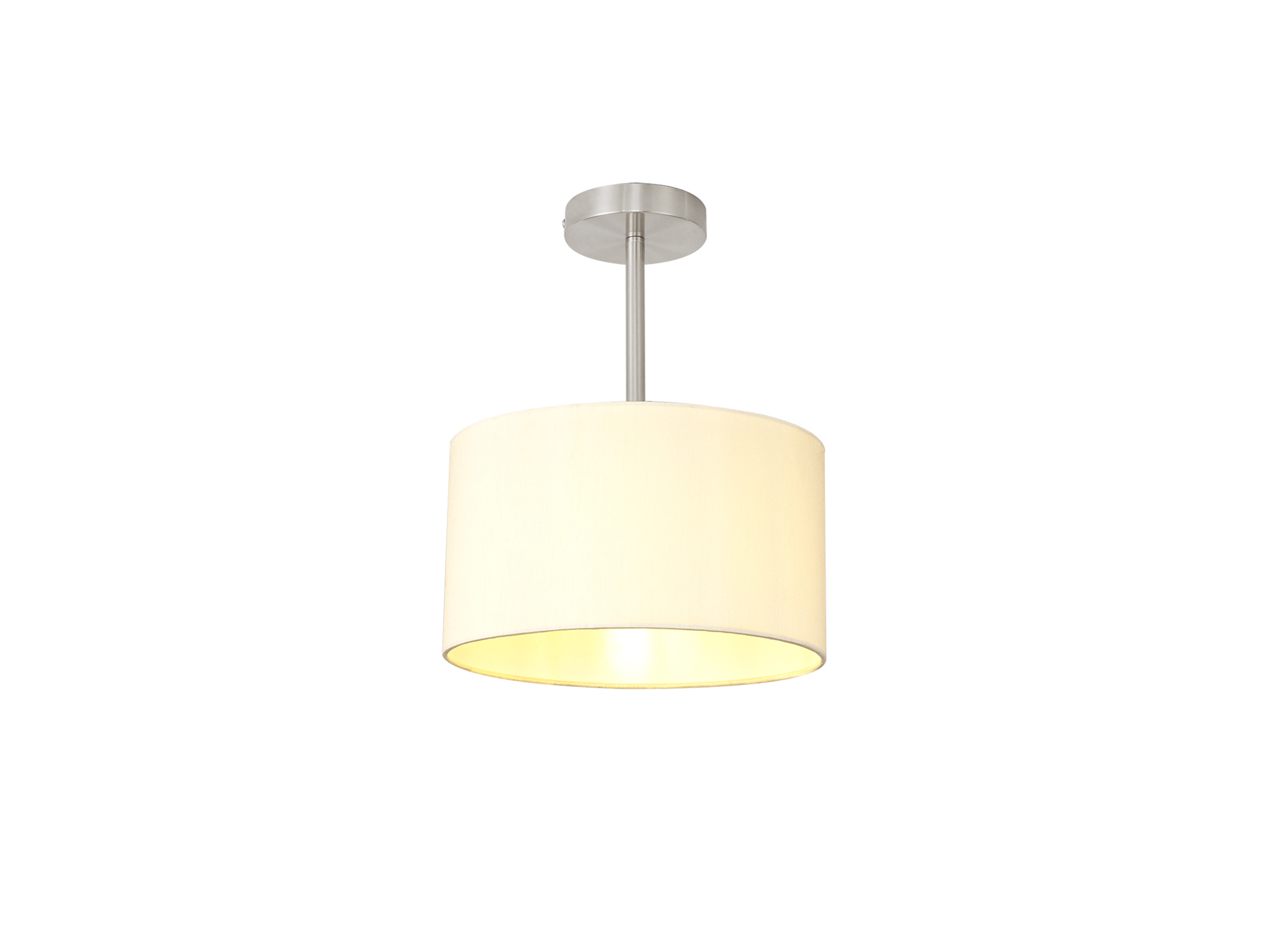 Baymont Satin Nickel 1 Light E27 Semi Flush With 30cm x 17cm Faux Silk Shade, Ivory Pearl/White Laminate