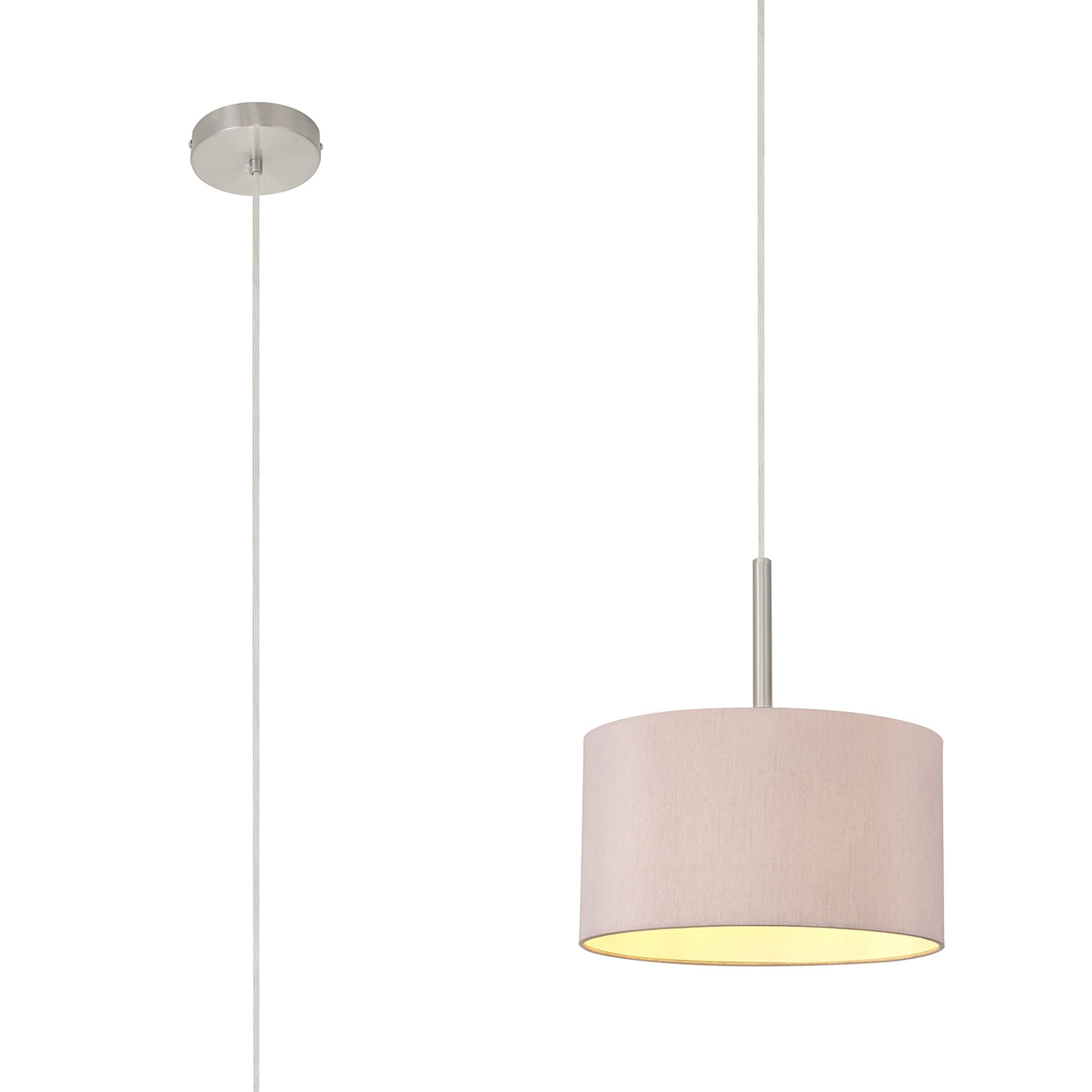 Baymont Satin Nickel 1 Light E27 Single Pendant With 30cm x 17cm Dual Faux Silk Shade, Taupe/Halo Gold