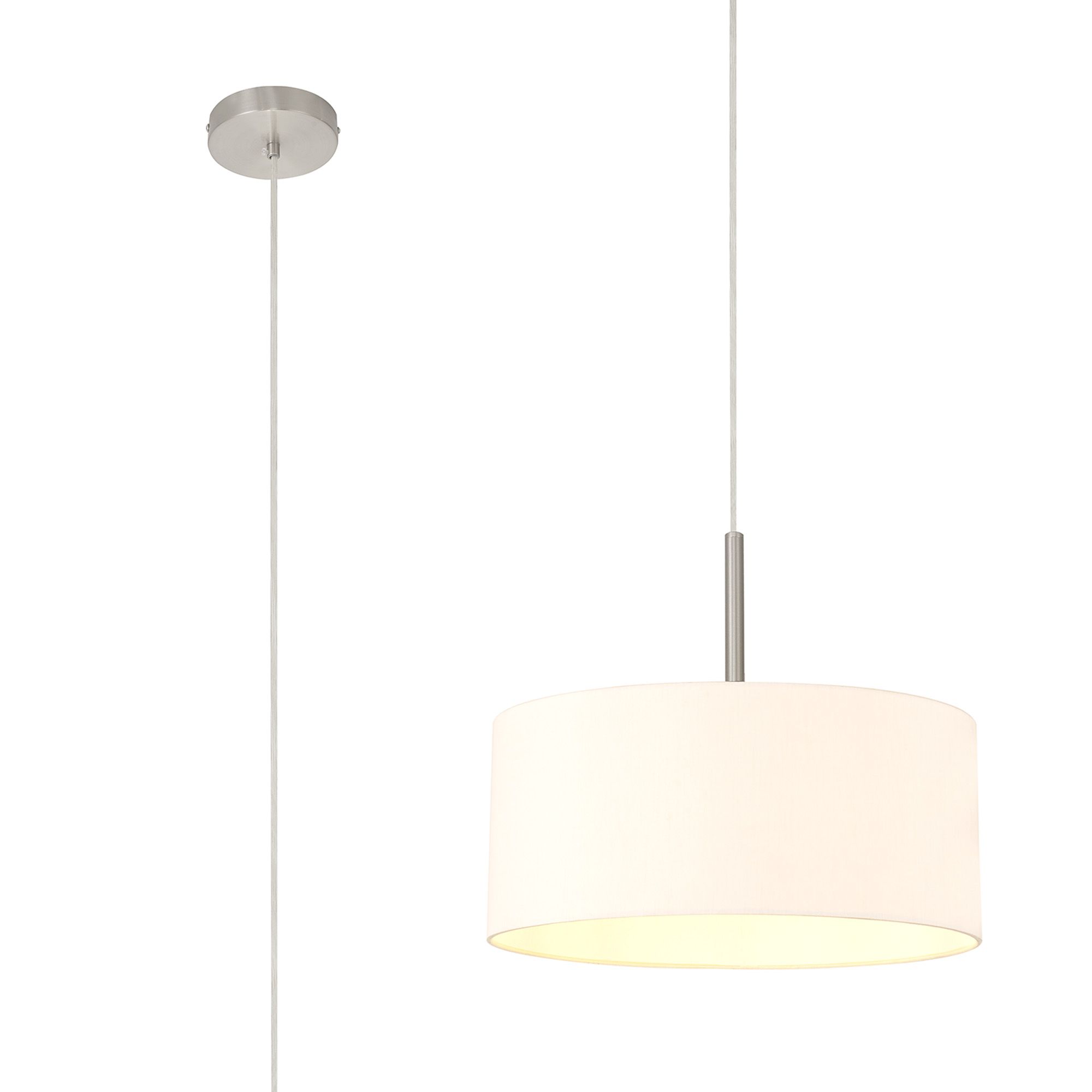 Baymont Satin Nickel 1 Light E27 Single Pendant With 40cm x 18cm Dual Faux Silk Shade, Nude Beige/Moonlight