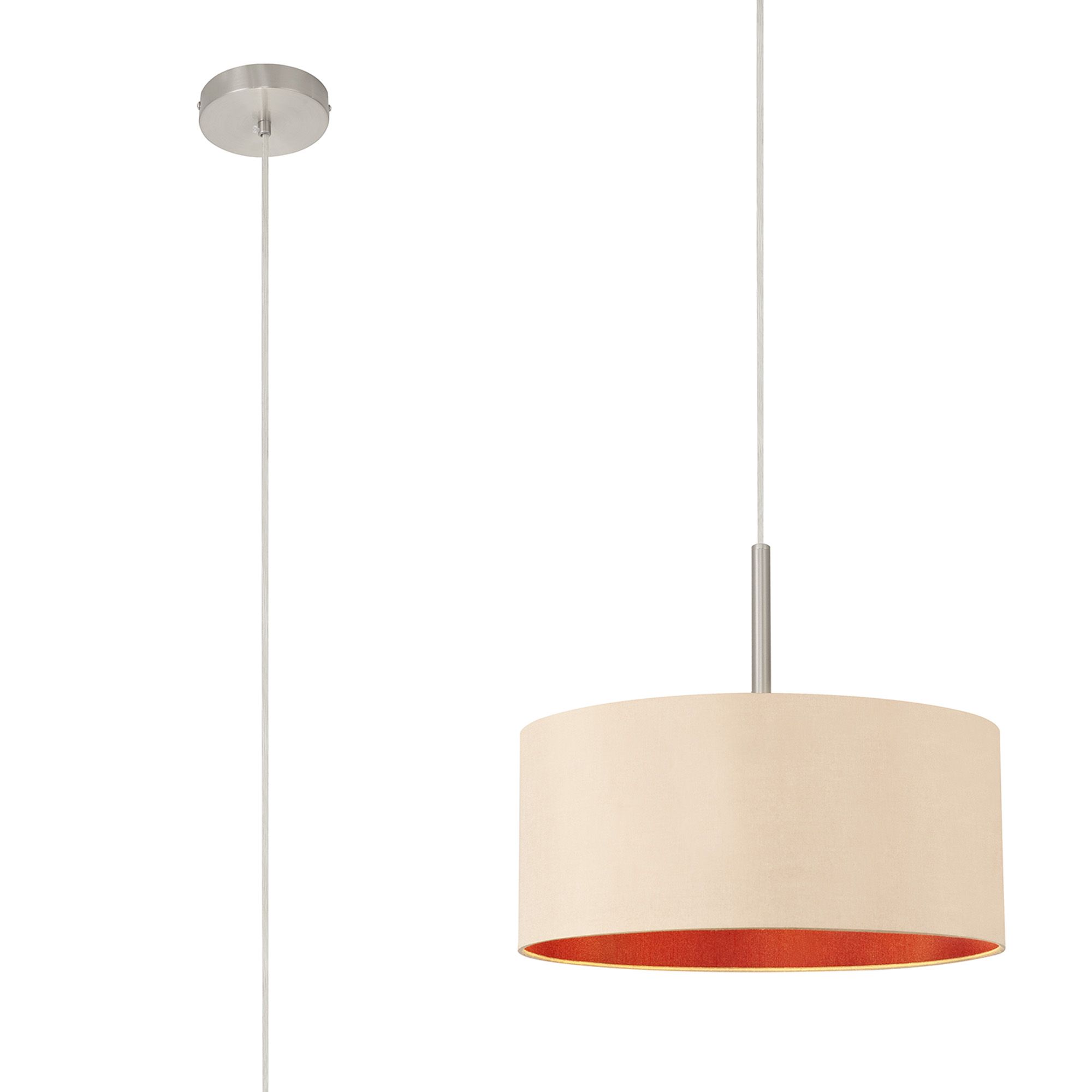 Baymont Satin Nickel 1 Light E27 Single Pendant With 40cm x 18cm Dual Faux Silk Shade, Antique Gold/Ruby